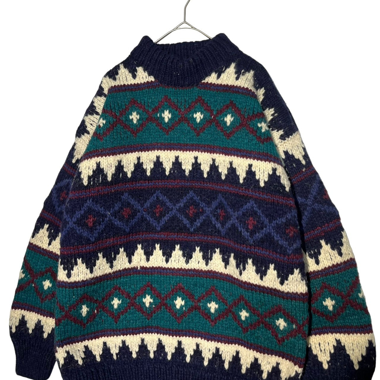 INDIGENOUS DESIGNS(インディアンデザインズ) Ecuador made Indian low gauge knit エクアドル製 インディアン ローゲージ ニット M ネイビー×グリーン 環境保護 サスティナブル オーガニック