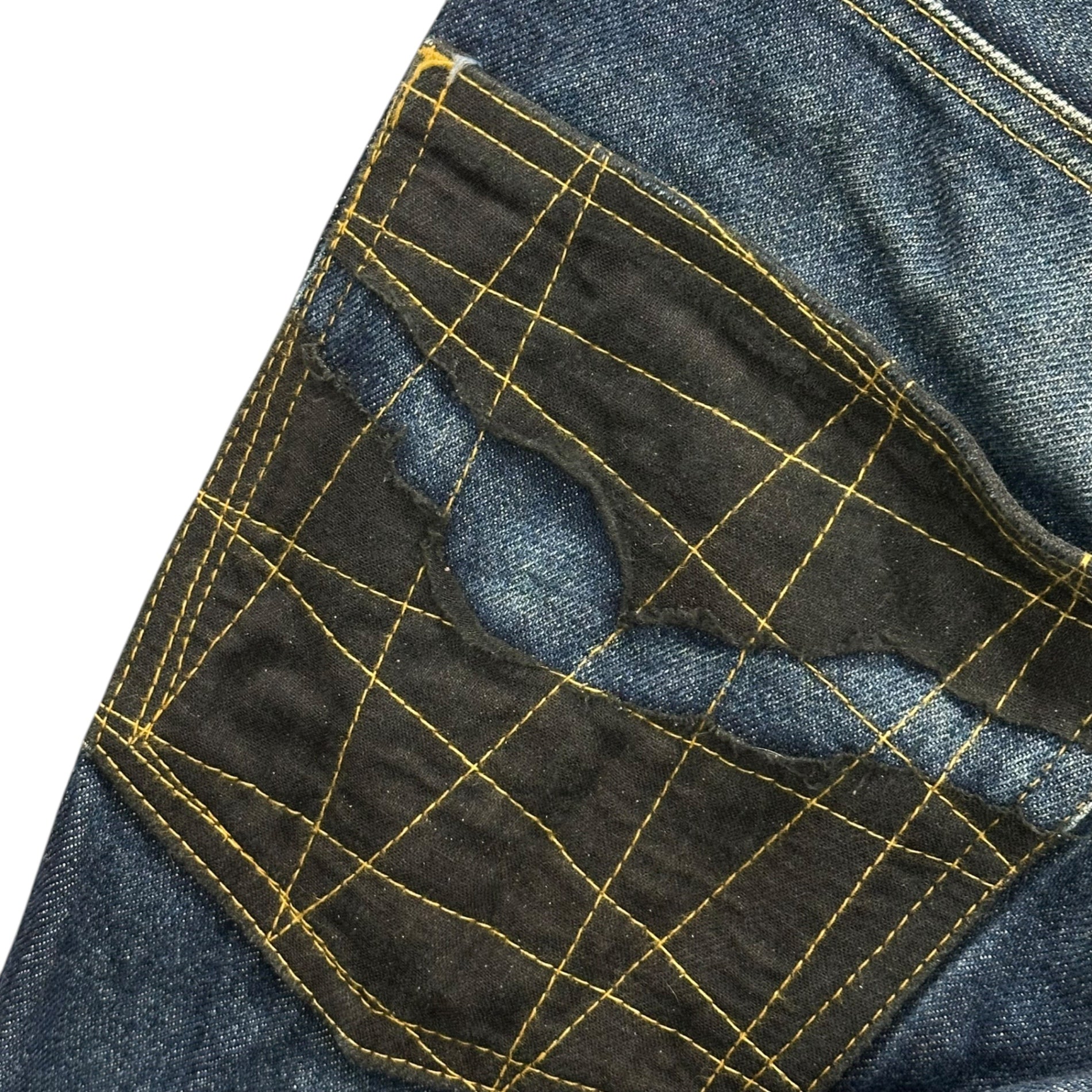 Christopher Nemeth(クリストファーネメス) 00's Yellow-Stitch Cropped Denim Pants イエローステッチ クロップド デニム パンツ 733 S インディゴ×ブラック×イエロー