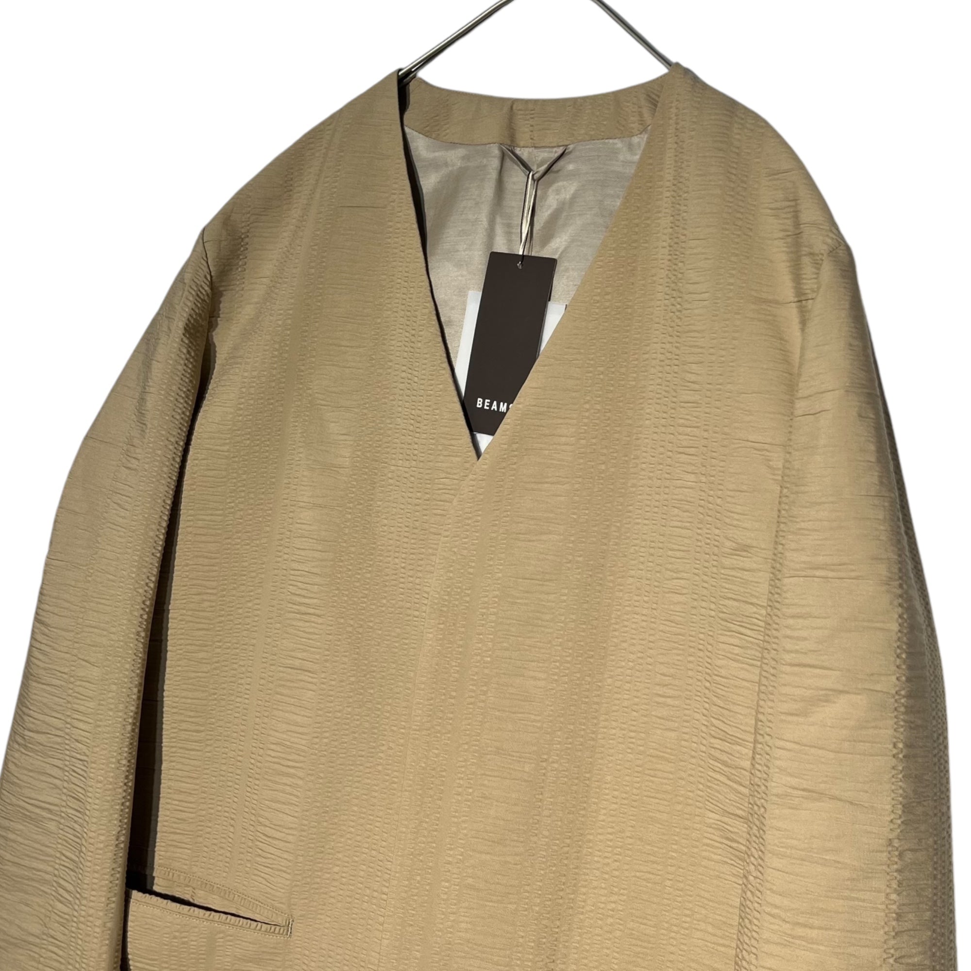 SEEALL(シーオール) Seersucker collarless jacket シアサッカー ノーカラー ジャケット SAW13 JK105B 38(M程度) ベージュ オフィスカジュアル