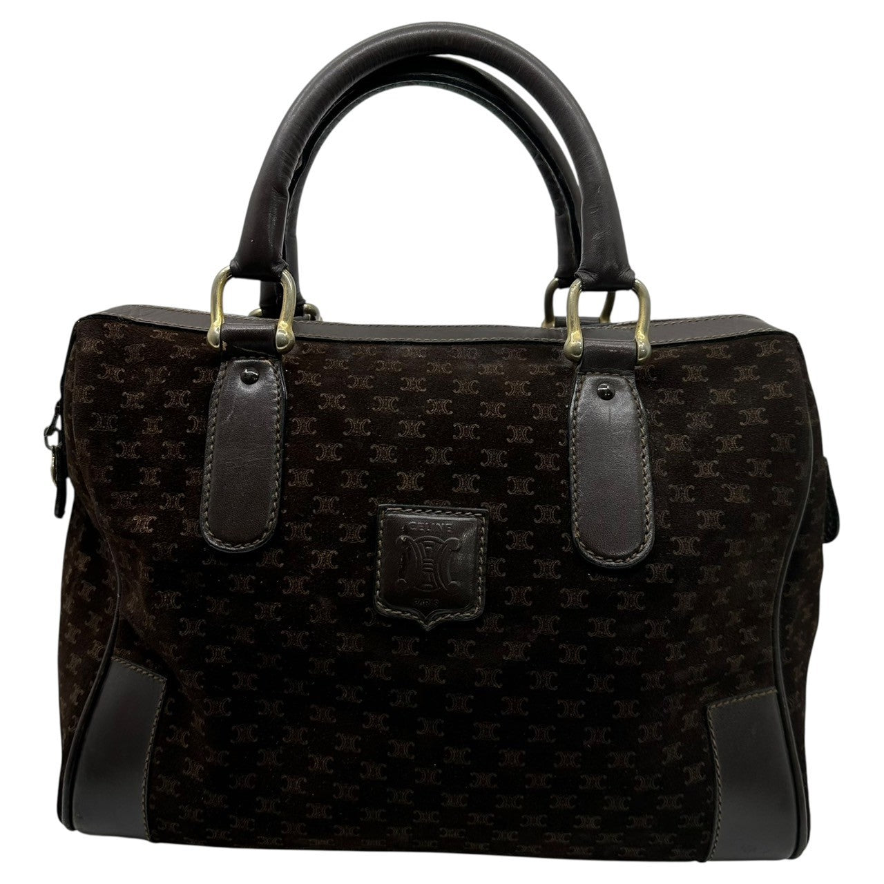 CELINE(セリーヌ) Macadam Pattern Suede Boston Bag マカダム柄 スウェード ボストン バッグ ブラック OLD オールド ヴィンテージ ミニ