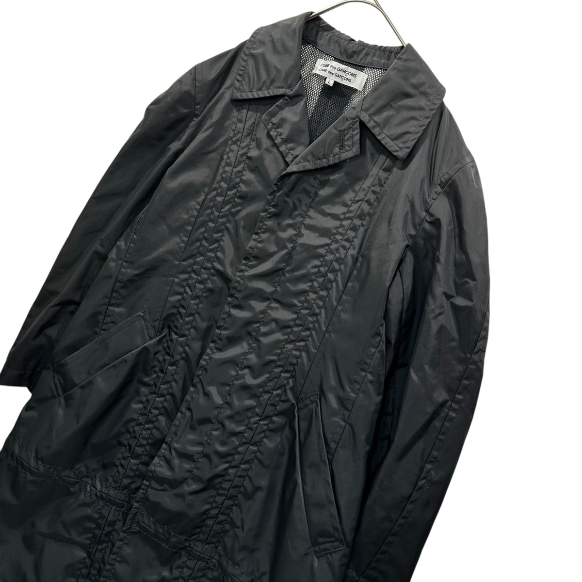 COMME des GARCONS COMME des GARCONS(コムデギャルソンコムデギャルソン) 2005AW Nylon Stitched Balmacaan Coat 裏ボア ナイロン ステッチ ステンカラー コート RP-C002 L ブラック AD2005 00's