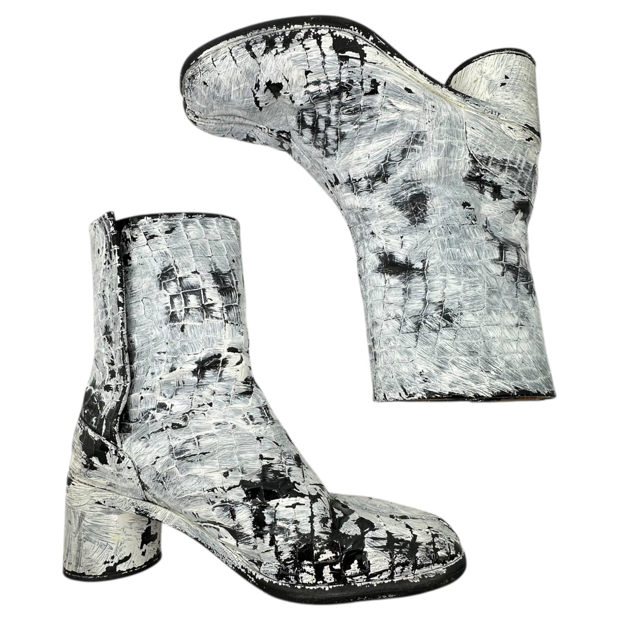 MAISON MARGIELA(メゾンマルジェラ) 21AW TABI BOOTS - Crocodile Embossed Leather Bianquet 足袋 ブーツ クロコ 型押し レザー ペンキ S57WU0132 43(27.5cm程度) ホワイト×ブラック