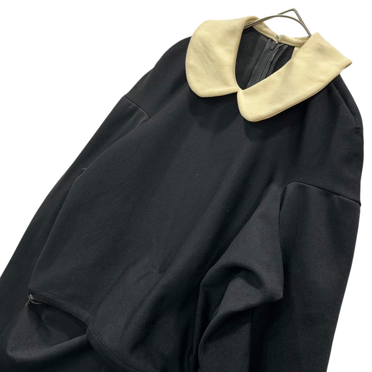 COMME des GARCONS(コムデギャルソン) 1990's Round-Collar Asymmetrical Nylon-Poly Cut-And-Sewn 丸襟 変形 ナイロン ポリ カットソー GI-05001S S ブラック×アイボリー AD1990 90s アーカイブ Modern Sweetness コレクションランウェイ着用品