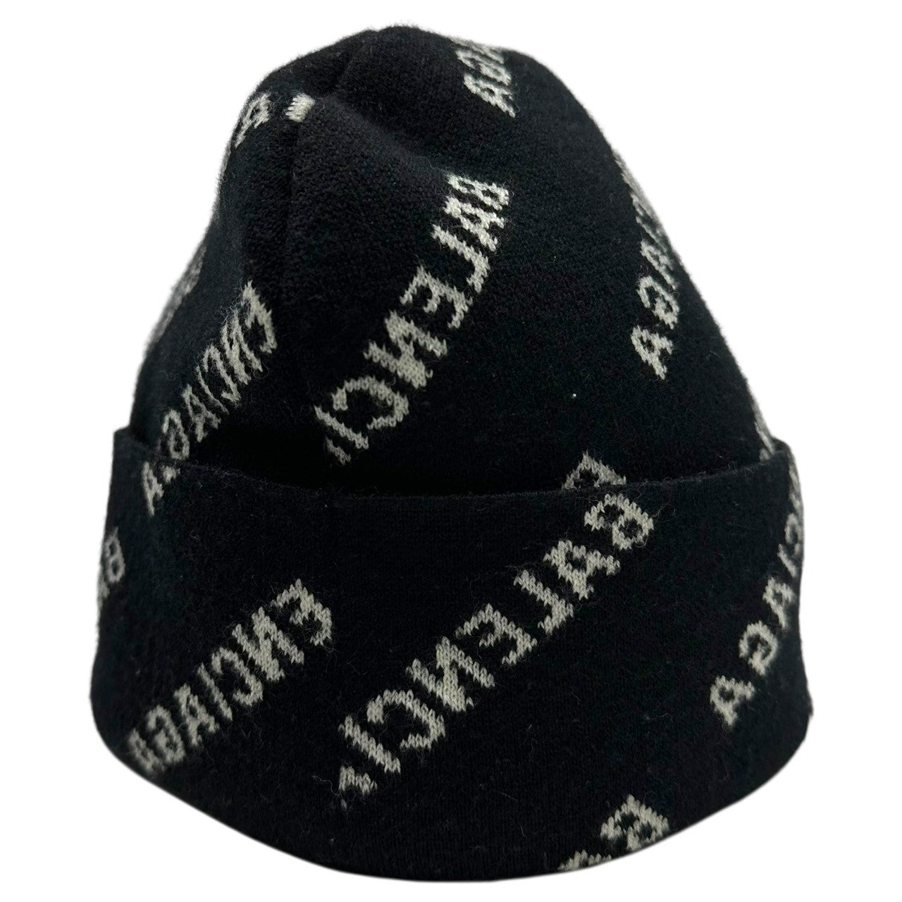 BALENCIAGA(バレンシアガ) Logo All-Over Print Beanie ロゴ 総柄 ビーニー 719580 ブラック×ホワイト