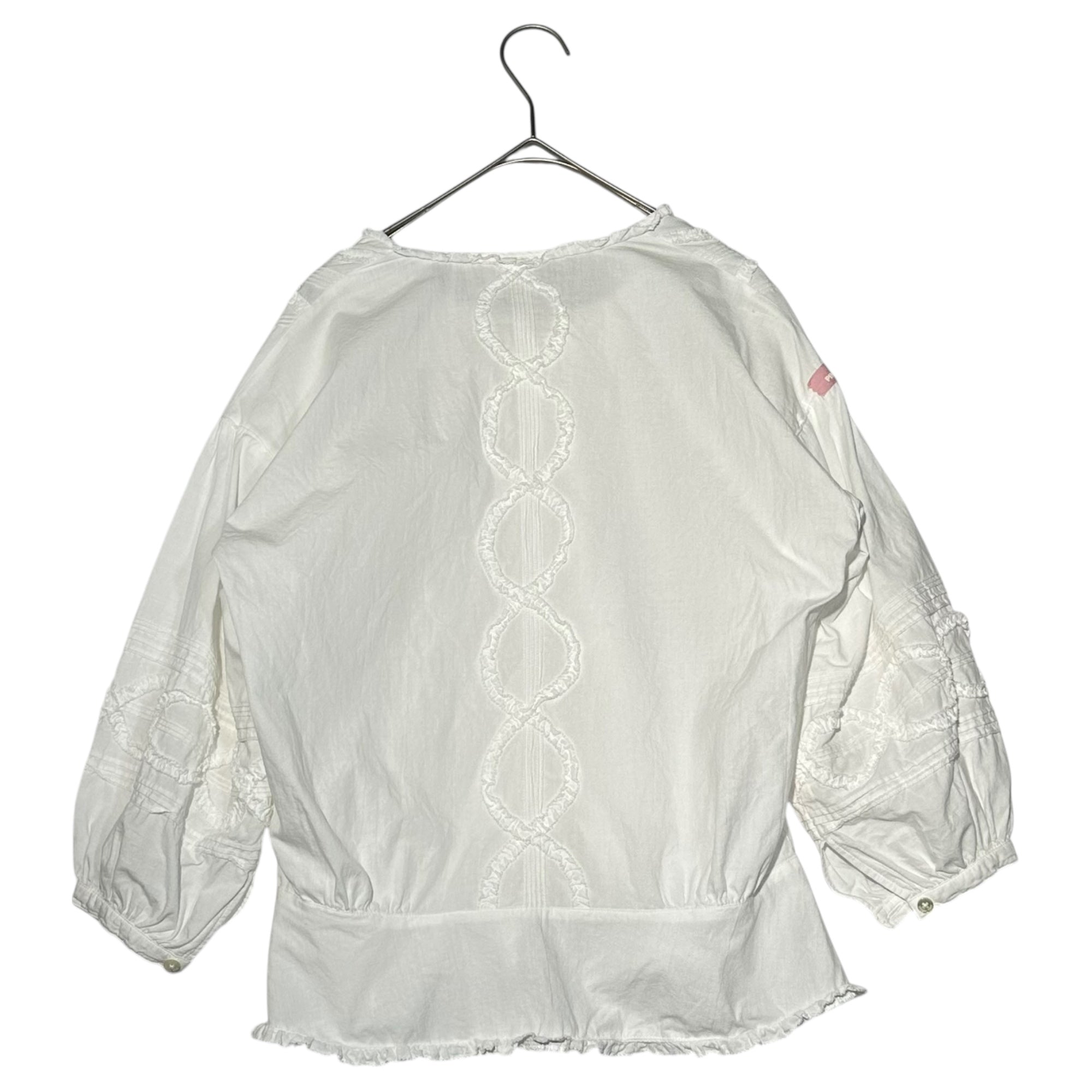 PINK HOUSE(ピンクハウス) 00's Cotton Lace Pleated Ribbon Blouse コットン レース プリーツ リボン ブラウス PO152FB26 表記無(レディースM程度) ホワイト BABY 7分袖 ロリータ