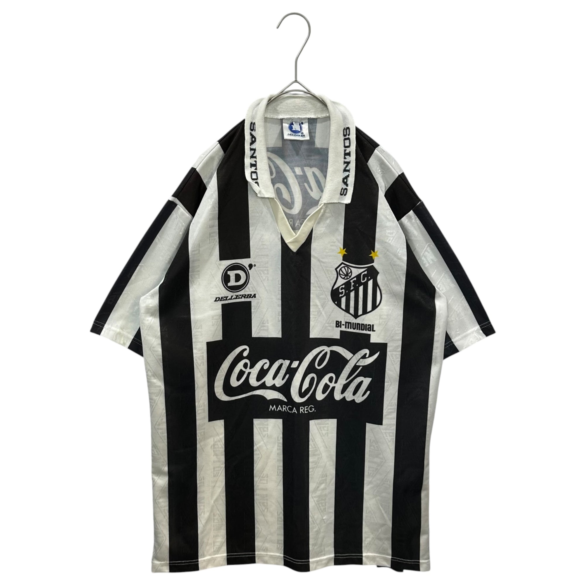 DELELERBA (デレルバ) 1992 Santos FC Away S/S game shirt アウェイ 半袖 ゲームシャツ 表記消(L程度) ホワイト×ブラック コカ・コーラ スポンサー 企業ロゴ