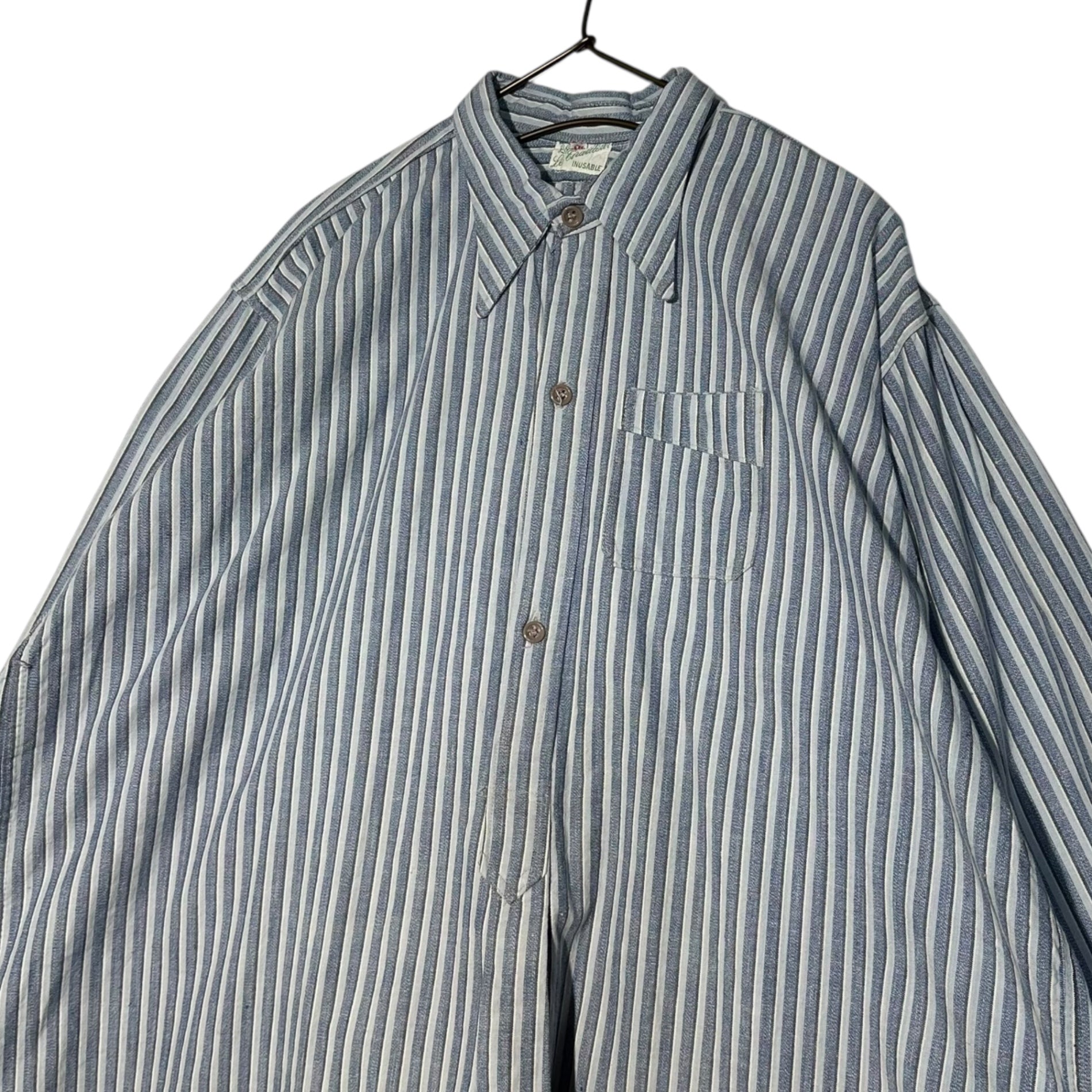 Euro vintage(ヨーロッパヴィンテージ) 30's French Vintage Striped Smock Shirt 30年代 フレンチ ヴィンテージ ストライプ スモック シャツ 110(L～XL相当) ブルー