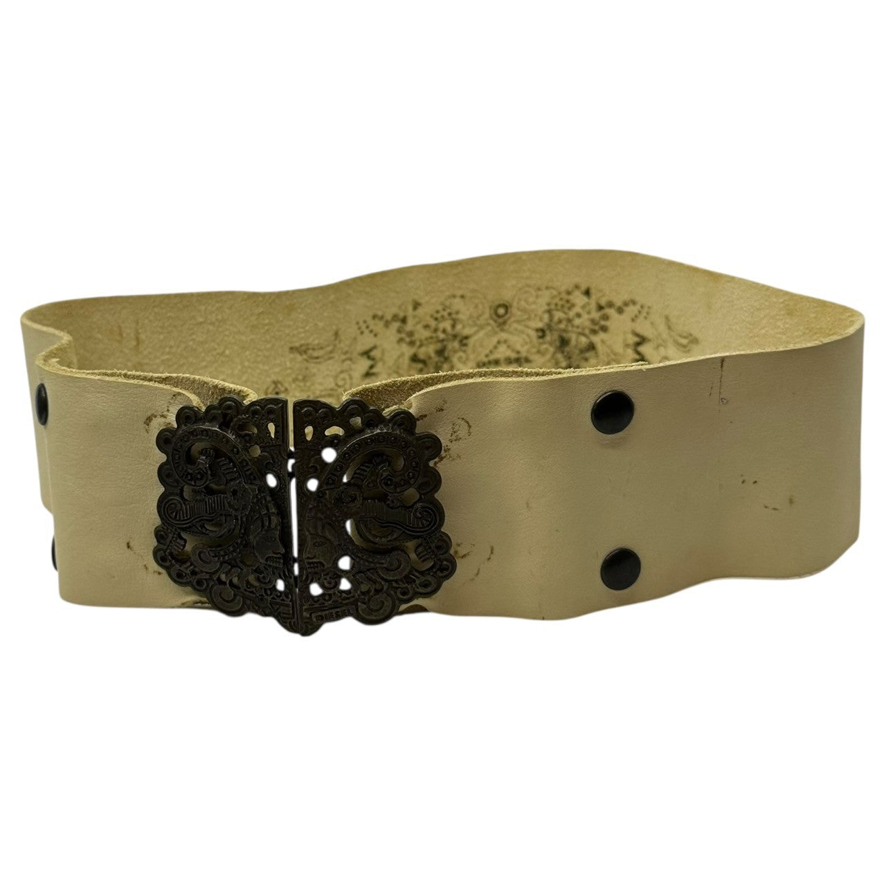 DIESEL(ディーゼル) 00's Ethnic buckle leather belt エスニック 民族調 バックル レザー ベルト Y2K アイボリー