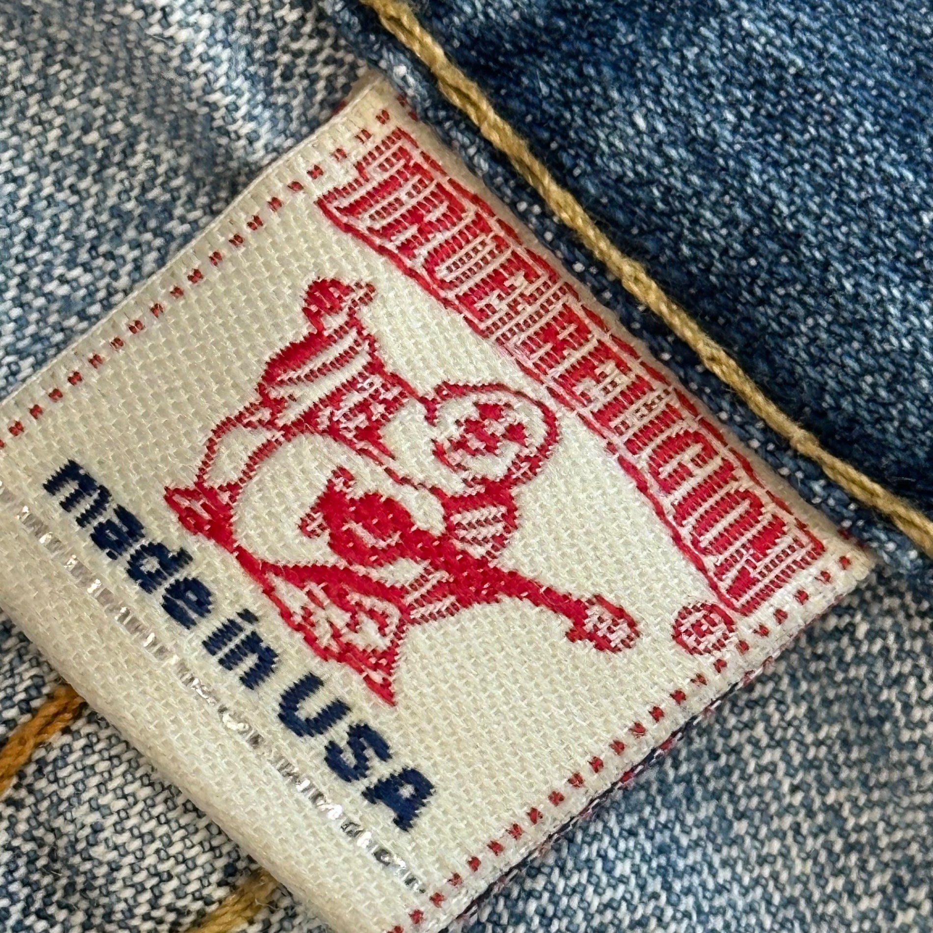 TRUE RELIGION(トゥルーレリジョン) 00's Leather Pocket Wide Flare Denim Pants レザー ポケット ワイド フレア デニム パンツ 04-803LF W33 L33 ライトインディゴ Y2K