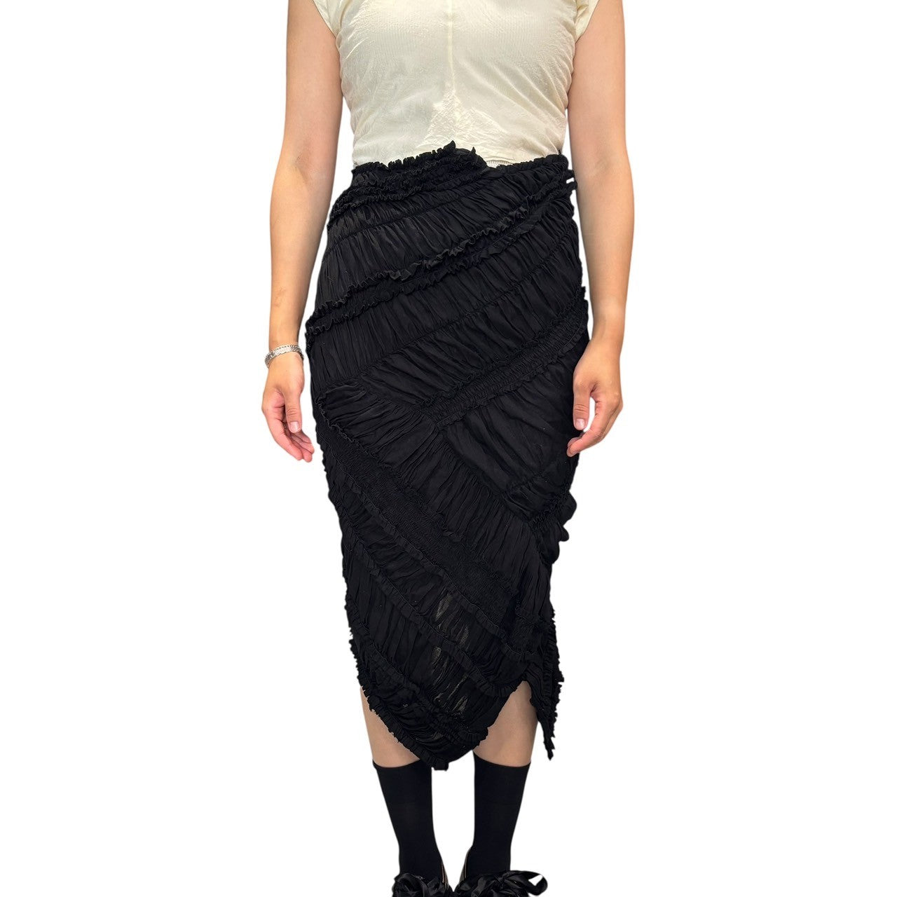 TAO COMME des GARCONS(タオコムデギャルソン) 11SS All Gather Design Tight Skirt オール ギャザー デザイン タイト スカート 3G-S018 XS ブラック AD2010