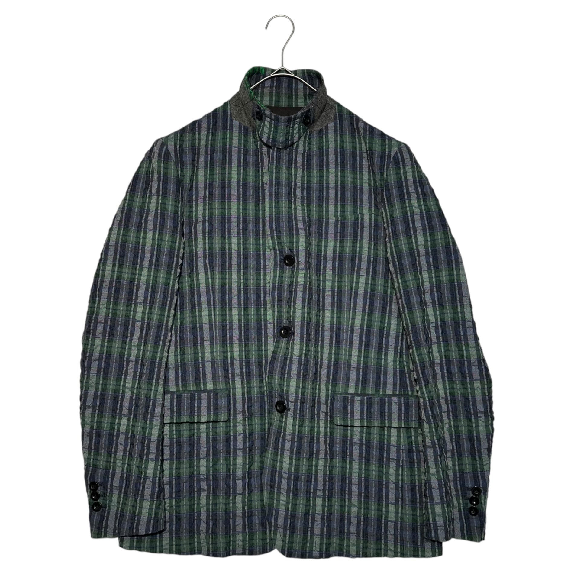 sacai(サカイ) 17SS Seersucker check 3B jacket シアサッカー チェック 3B テーラード ジャケット 17-01338M 1 ネイビー×グリーン