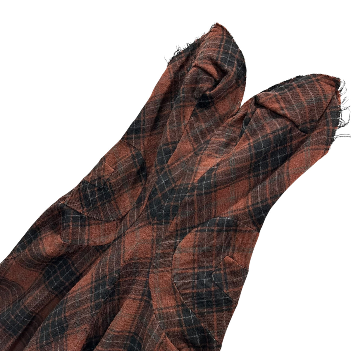 JUNYA WATANABE COMME des GARCONS(ジュンヤワタナベコムデギャルソン) 2002AW Raw-Edge Checkered Wool Camisole Dress 切りっ放し チェック ウール キャミソール ワンピース JG-O032 S ブラウン×ブラック AD2002 00s アーカイブ レザー