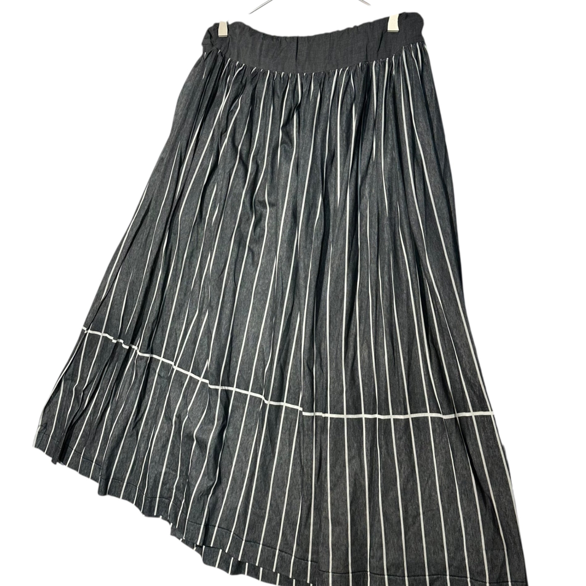 Y's(ワイズ) Striped Cotton Long Skirt ストライプ コットン ロング スカート YE-T47-070 3(L程度) グレー×ホワイト