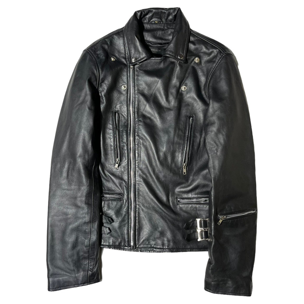 RHENIUM(レニウム) leather double ラeather double riders jacket レザー ダブル ライダース  ジャケット 42(L程度) ブラック