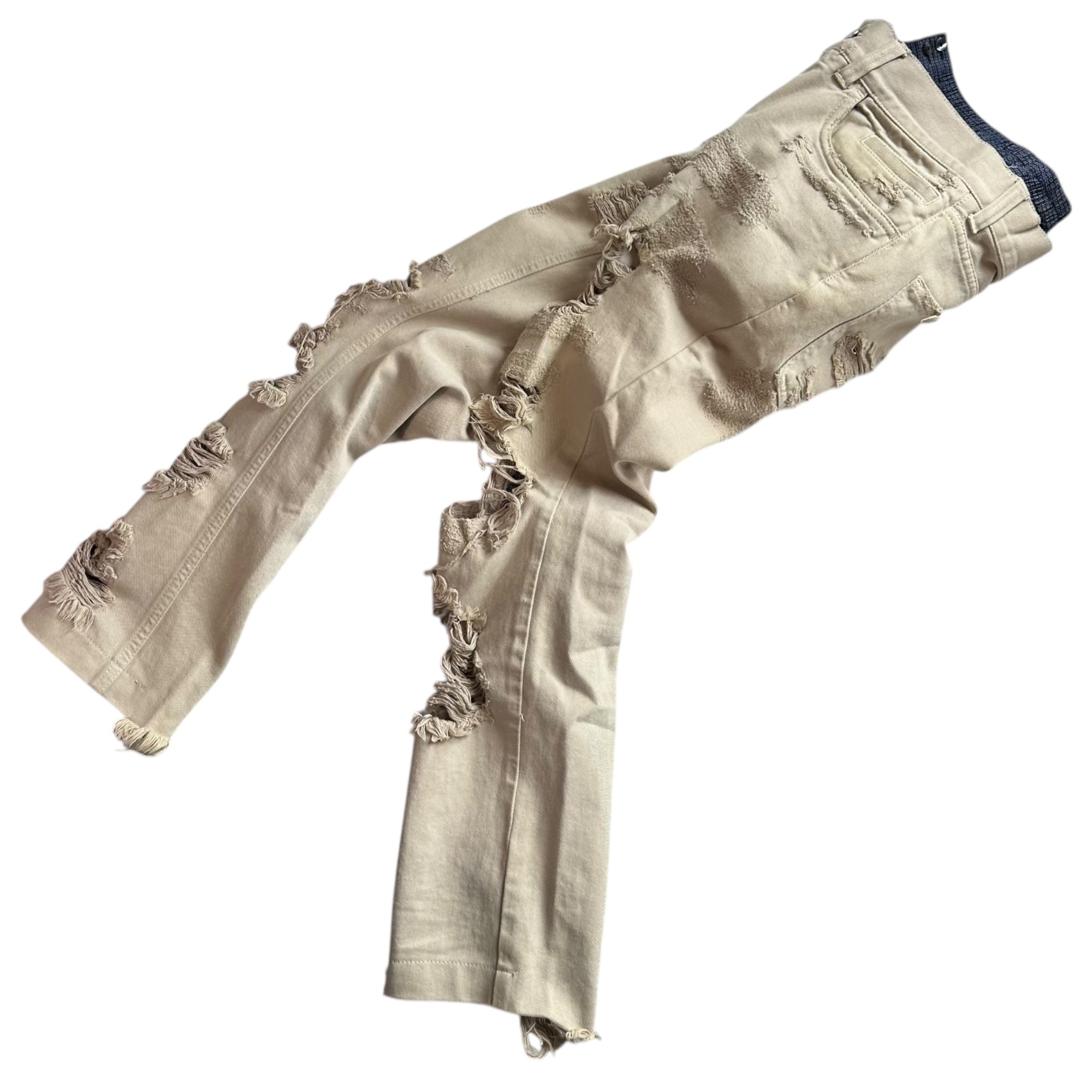 DOLCE&GABBANA(ドルチェ&ガッバーナドルガバ) Double-Waist Destroyed Denim Pants ダブルウエスト デストロイ デニム パンツ G46CLT/G9K22 44 ベージュ×ネイビー