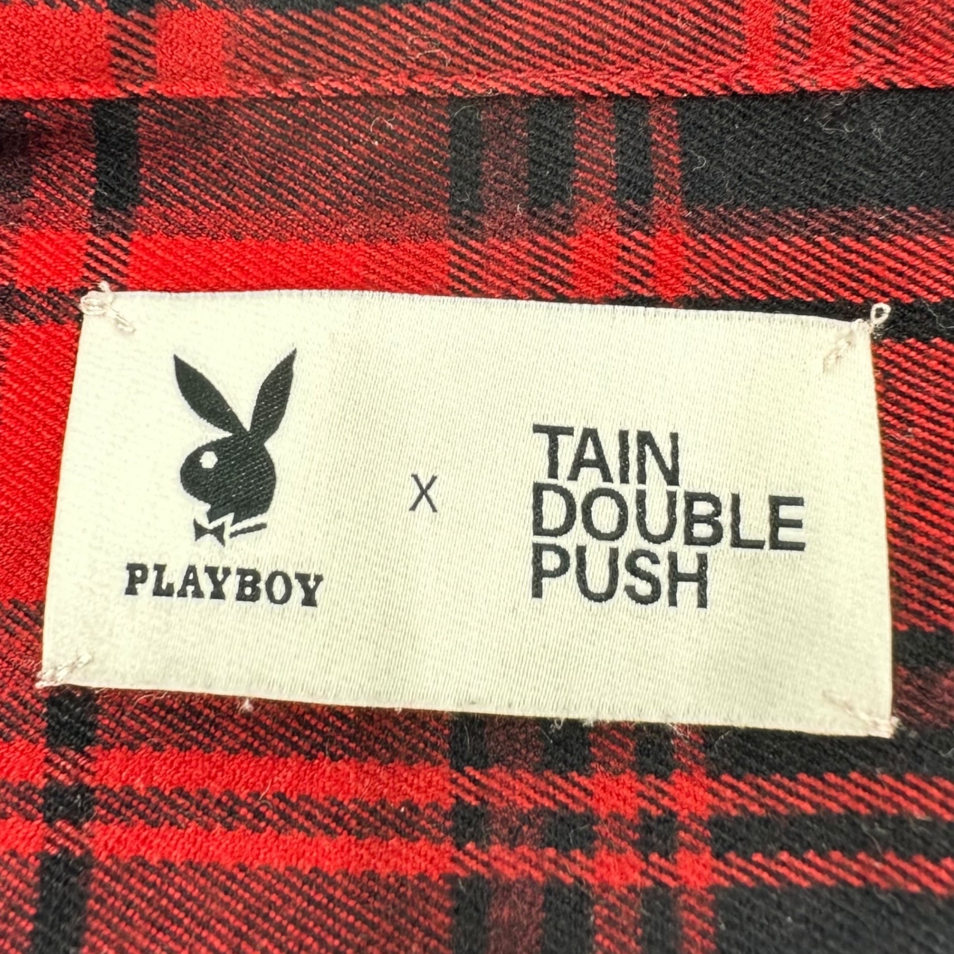 TAIN DOUBLE PUSH×PLAY BOY(タインダブルプッシュ×プレイボーイ) Tartan Check Piping Shirt タータン チェック パイピング シャツ S レッド×ブラック コラボ