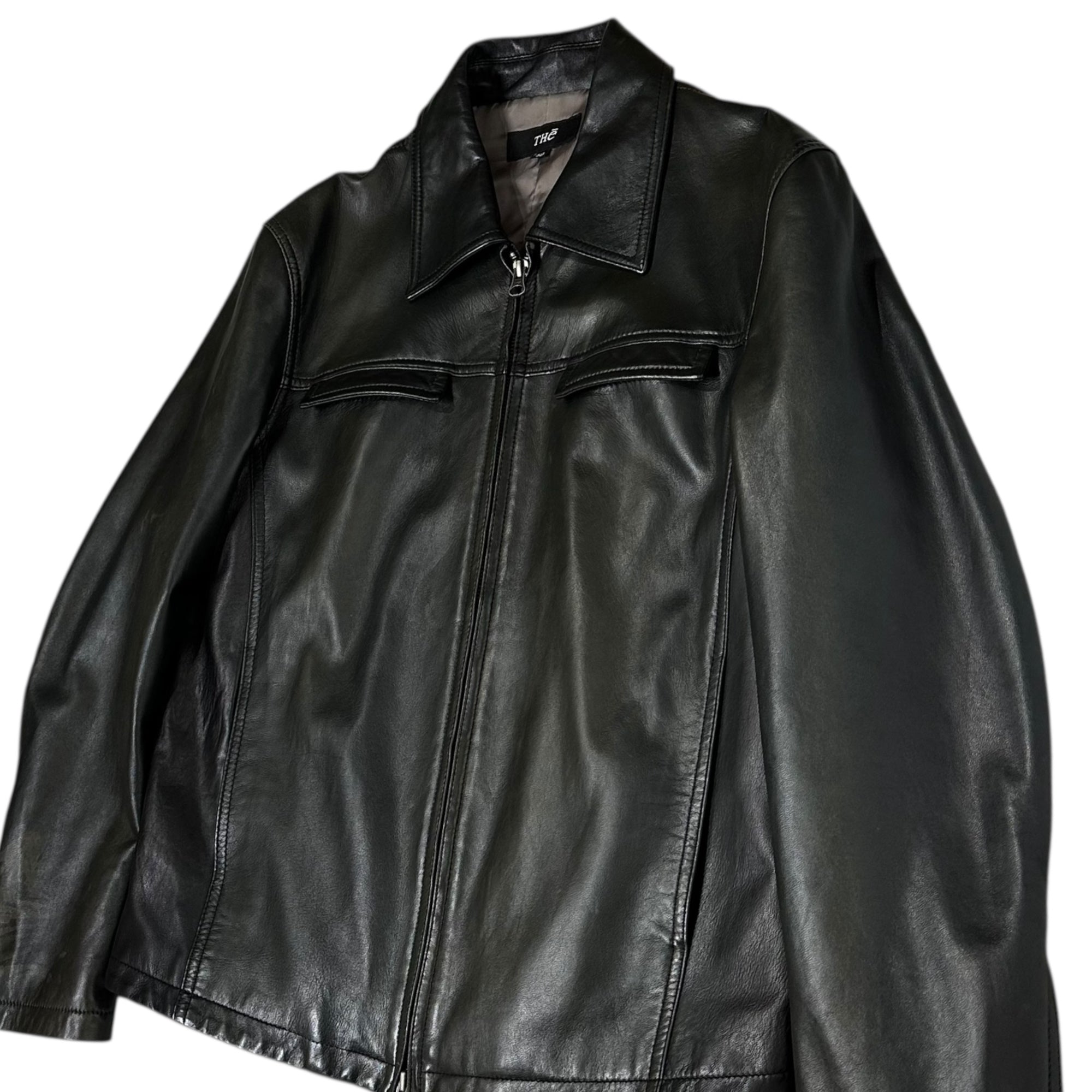 THe(ティー) Flap pockets zip-up lamb leather jacket フラップ ポケット ジップアップ ラムレザー ジャケット 50(L) ブラック