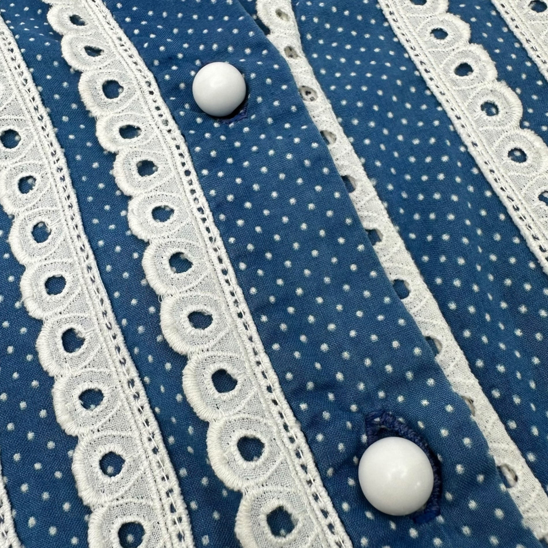 VINTAGE(ヴィンテージ) 60's glen of michigan Dot Pattern Lace Round Collar Blouse ドット柄 レース 丸襟 ブラウス ブルー×ホワイト 推定60年代 VINTAGE(ヴィンテージ) 60's glen of michigan Dot Pattern Lace