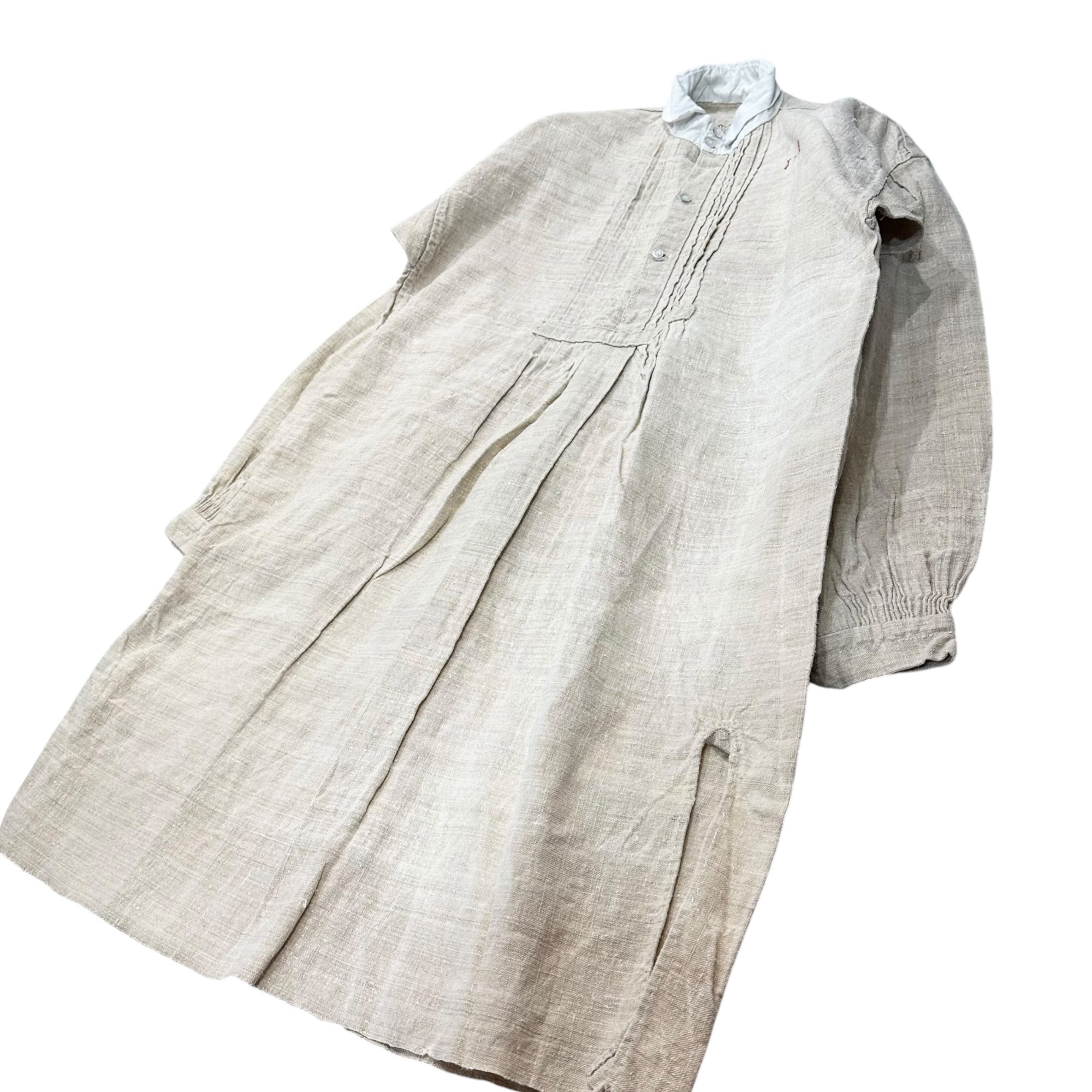 Euro antique(ヨーロッパアンティーク) 1900's~ thick linen granpashirt handwork 「JD」name ネーム刺繡入り厚手リネンのグランパシャツ 当時日常着 エクリュ