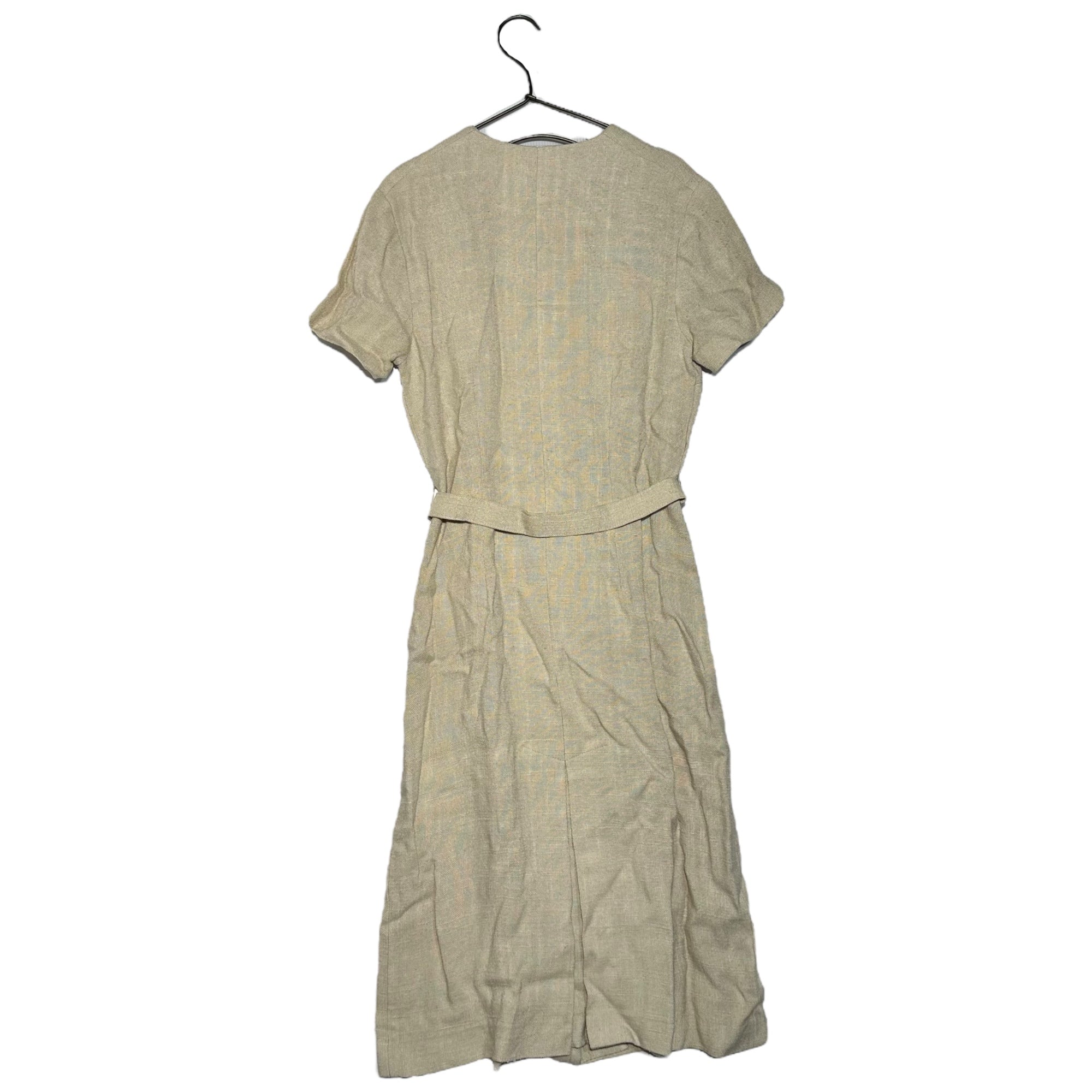 Euro vintage(ヨーロッパヴィンテージ) 30's~ jute_short sleeve onepiece with belt ベルト付き半袖ワンピース 貝ボタン 表記無し(M程度) ベージュ