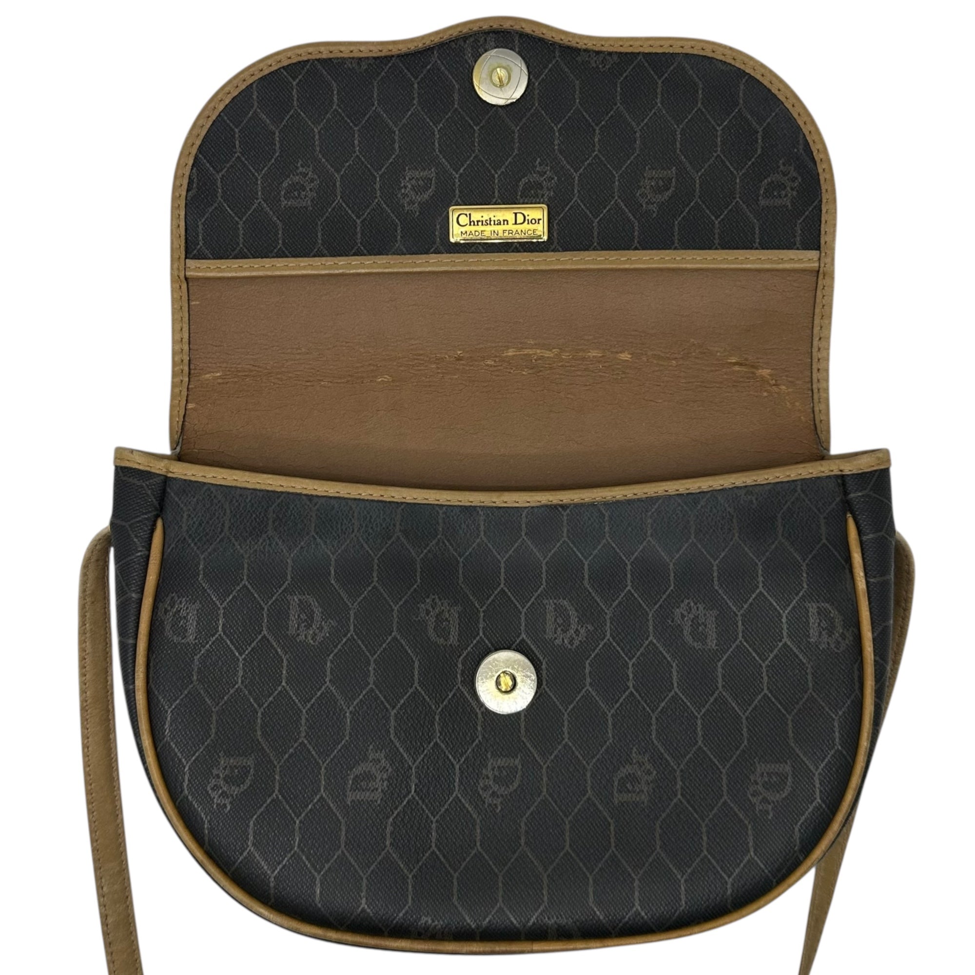 Christian Dior(クリスチャンディオール) Old Monogram shoulder pouch オールド モノグラム ショルダー ポーチ ブラック×ベージュ