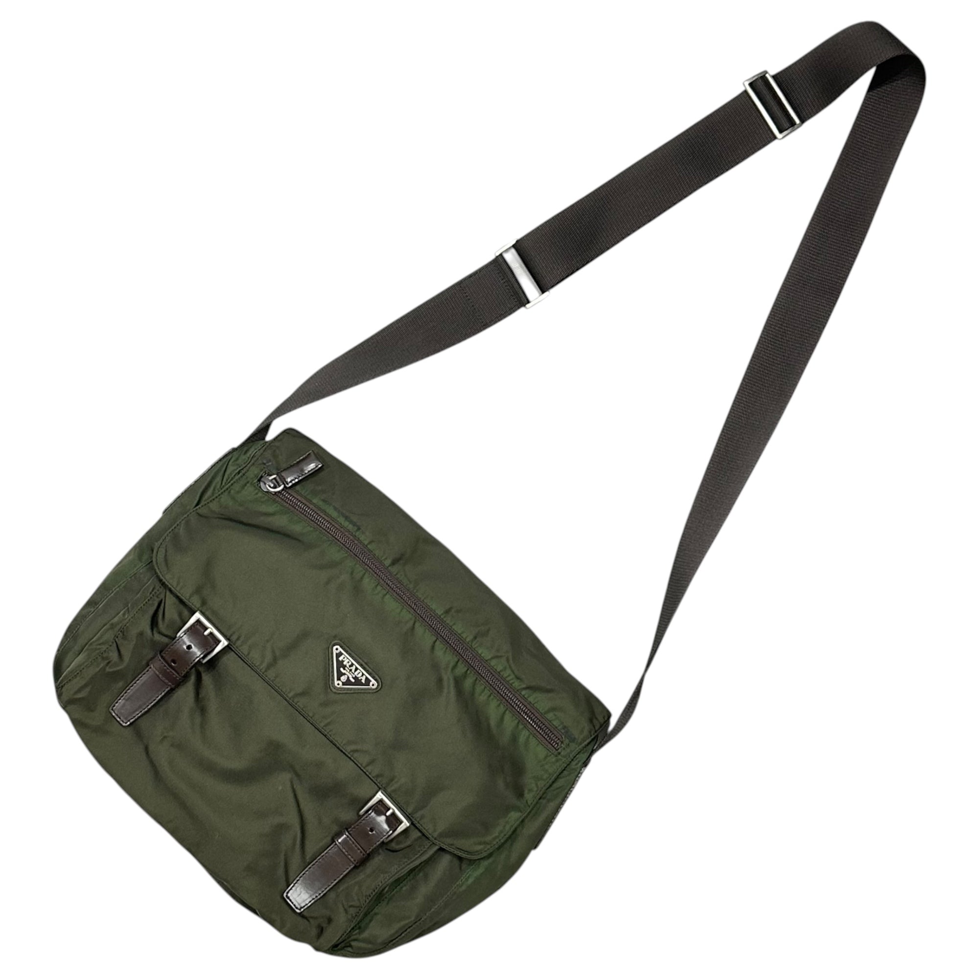 PRADA(プラダ) 90's~00's Nylon Double-Buckle Messenger Bag ナイロン ダブルバックル メッセンジャー バッグ グリーン ショルダー