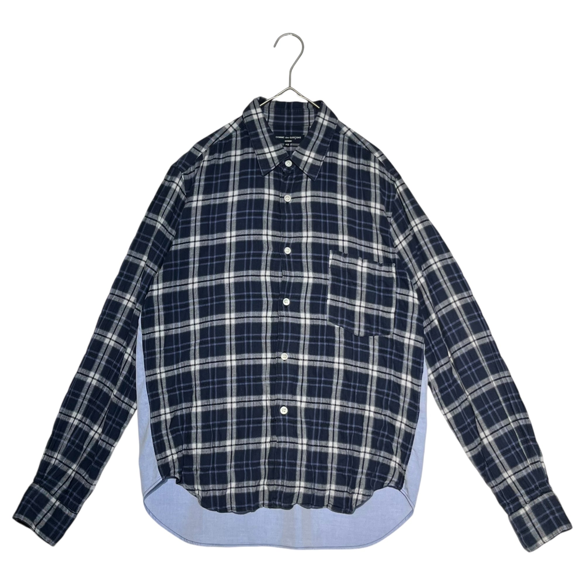 COMME des GARCONS HOMME(コムデギャルソンオム) 10SS Check switching long sleeve shirt チェック切替 長袖 シャツ HE-B125 XS ネイビー×ブルー AD2009