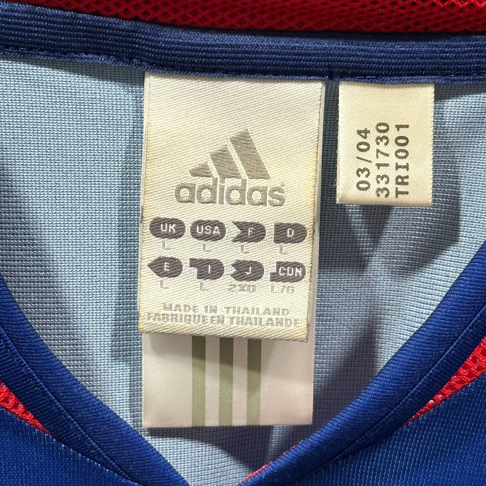 adidas(アディダス) UEFA EURO 2004 Portugal Tournament Model: France National Team Match Jersey ポルトガル大会 使用モデル フランス代表 ゲームシャツ TRI001 331730 2XO ブルー 2004-2005 ヴィンテージ