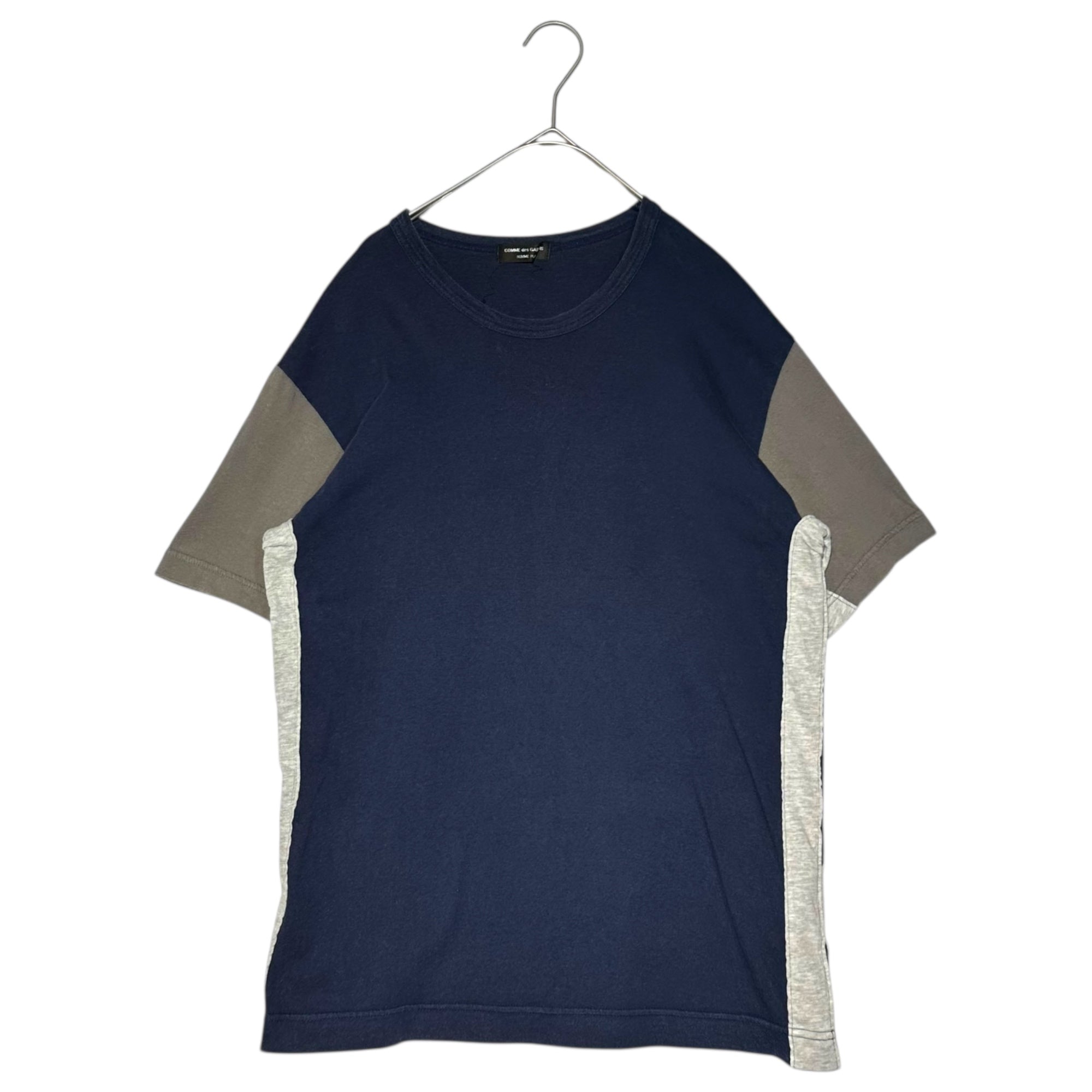 COMME des GARCONS HOMME PLUS(コムデギャルソンオムプリュス) 02SS Destruction of the trad Side cut crew neck T-shirt サイド 切替 クルーネック Tシャツ PE-T040 FREE ネイビー×グレー AD2001