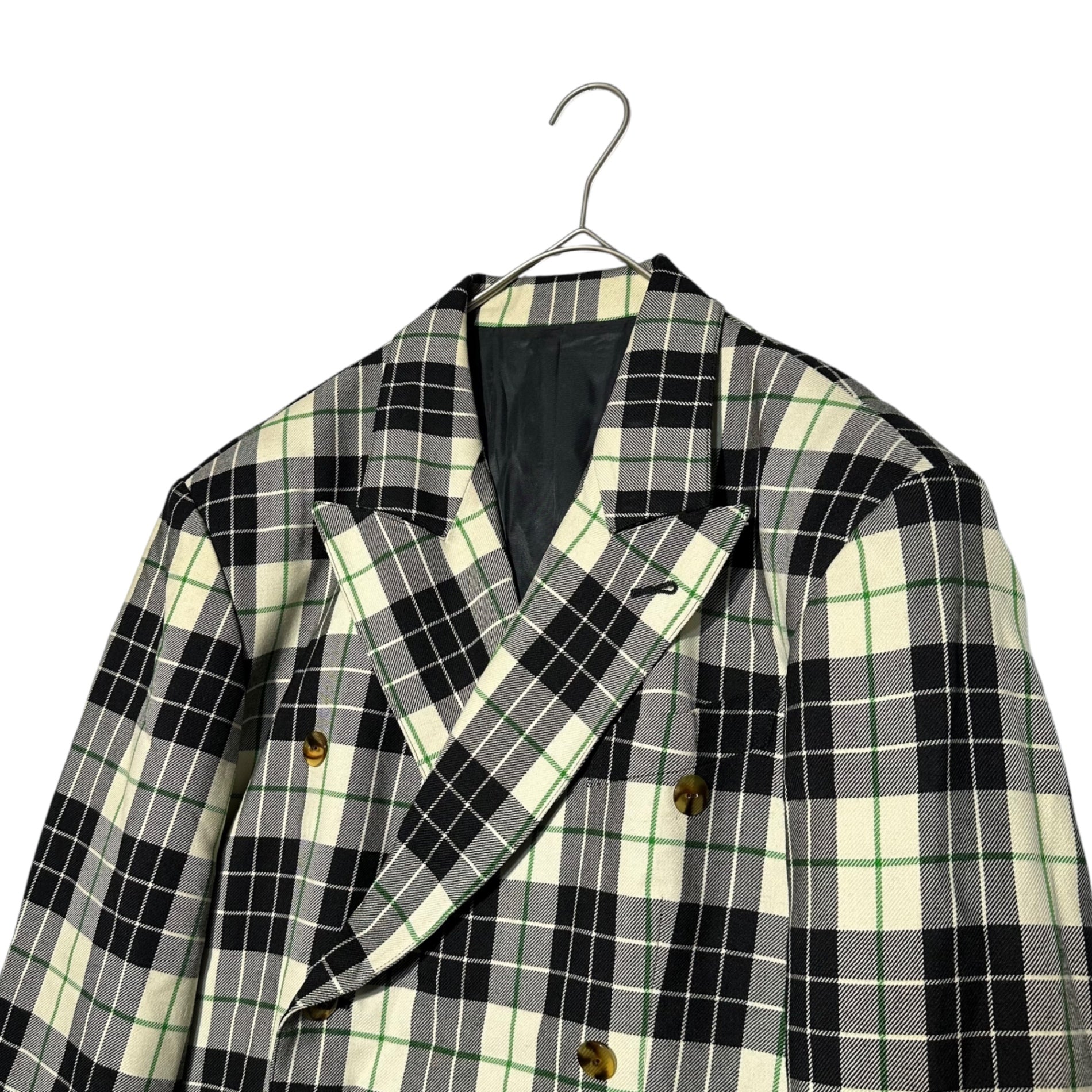 Jean Paul GAULTIER HOMME(ジャンポールゴルチエオム) 80's Archive Oversized Double Tailored Check Jacket 80年代 アーカイブ オーバーサイズ ダブル テーラード チェック ジャケット M アイボリー×ブラック×グリーン