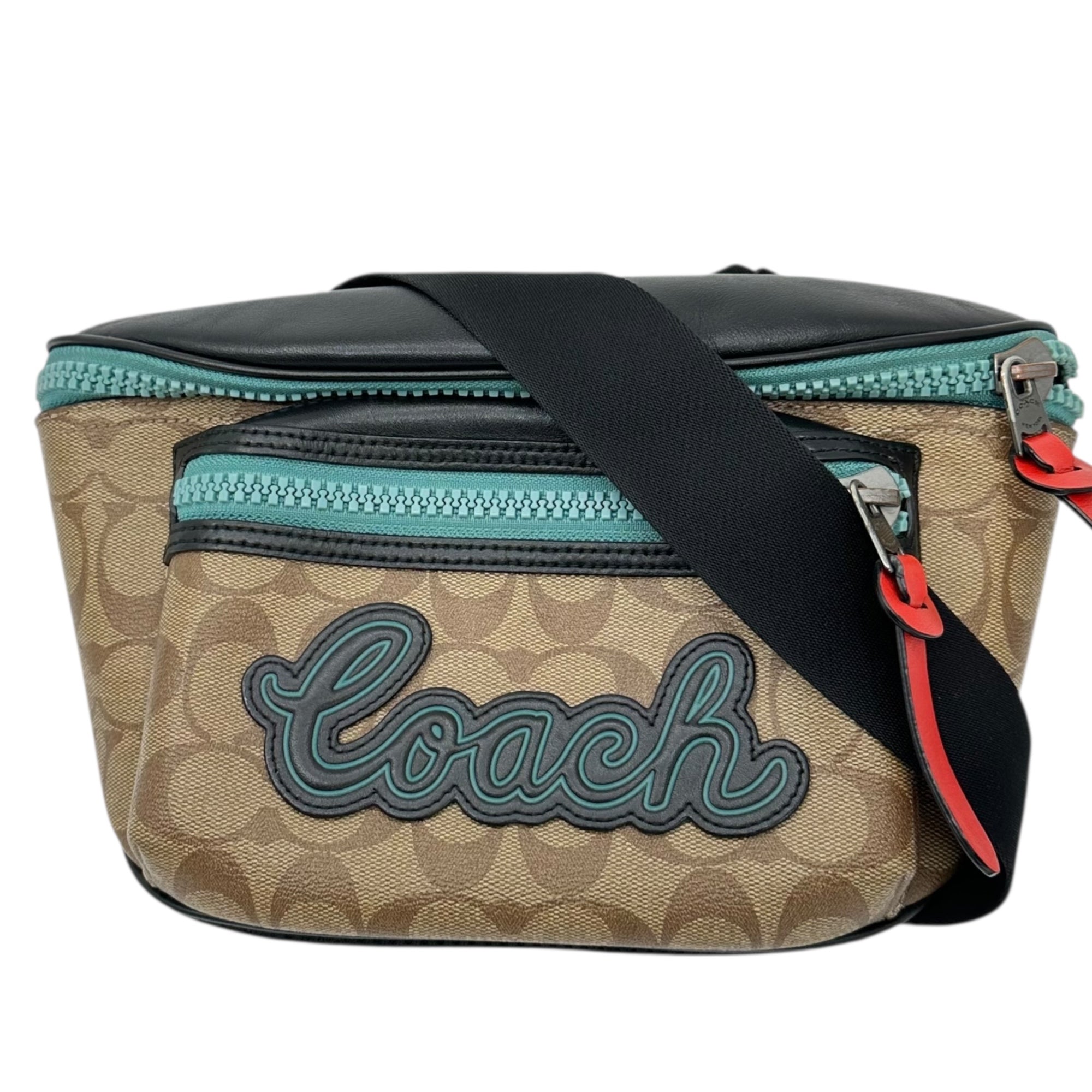 COACH(コーチ) Logo Patch Signature Body Bag ロゴ ワッペン シグネチャー ボディバッグ F72931 ベージュ×ブラック ウエスト ポーチ ショルダー バッグ 斜め掛け