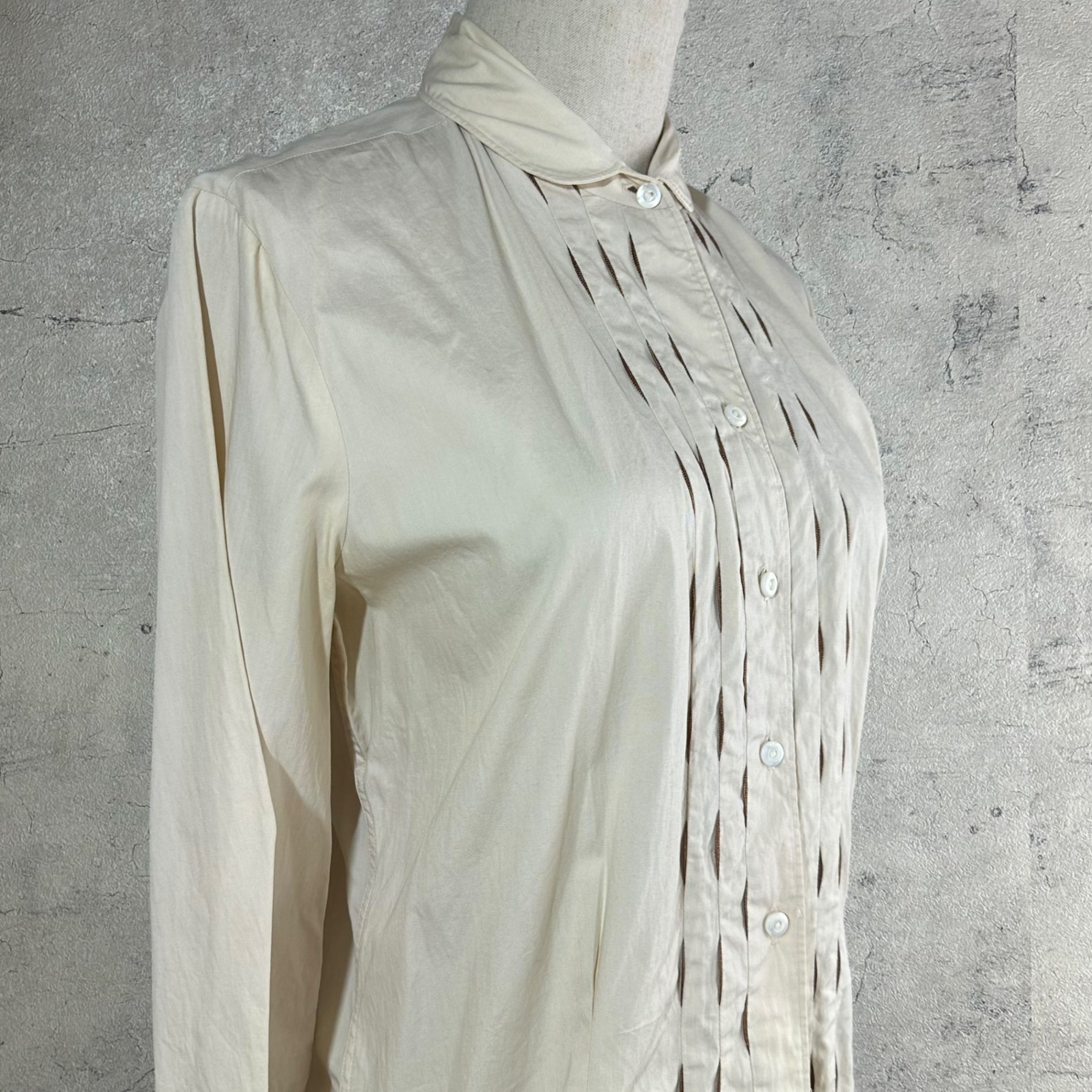 VINTAGE(ヴィンテージ) 60's~ center design long sleeve shirt センターデザイン長袖シャツ M~L程度 ベージュ×ブラウン