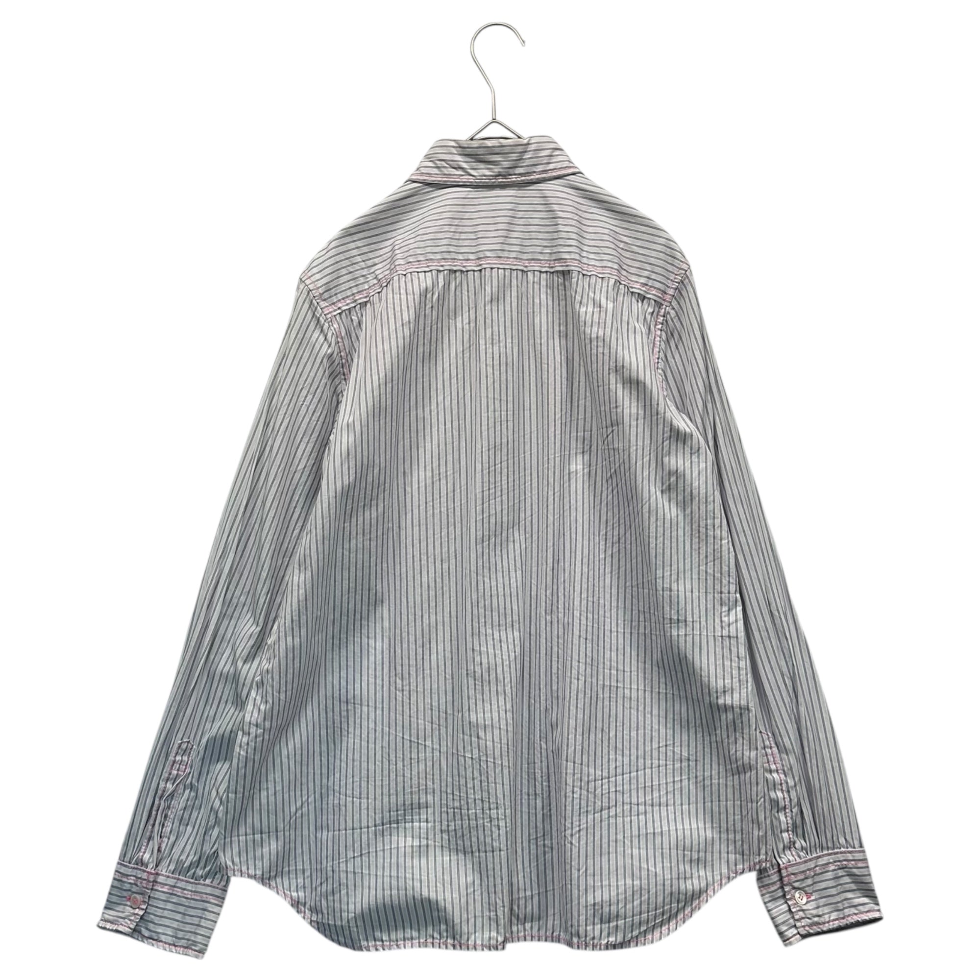 TAO COMME des GARCONS(タオコムデギャルソン) 10SS Dyeing and finishing Lace decoration Striped shirt 染色加工 レース装飾 ストライプ シャツ 3E-B005 M ライトブルー×ピンク AD2009
