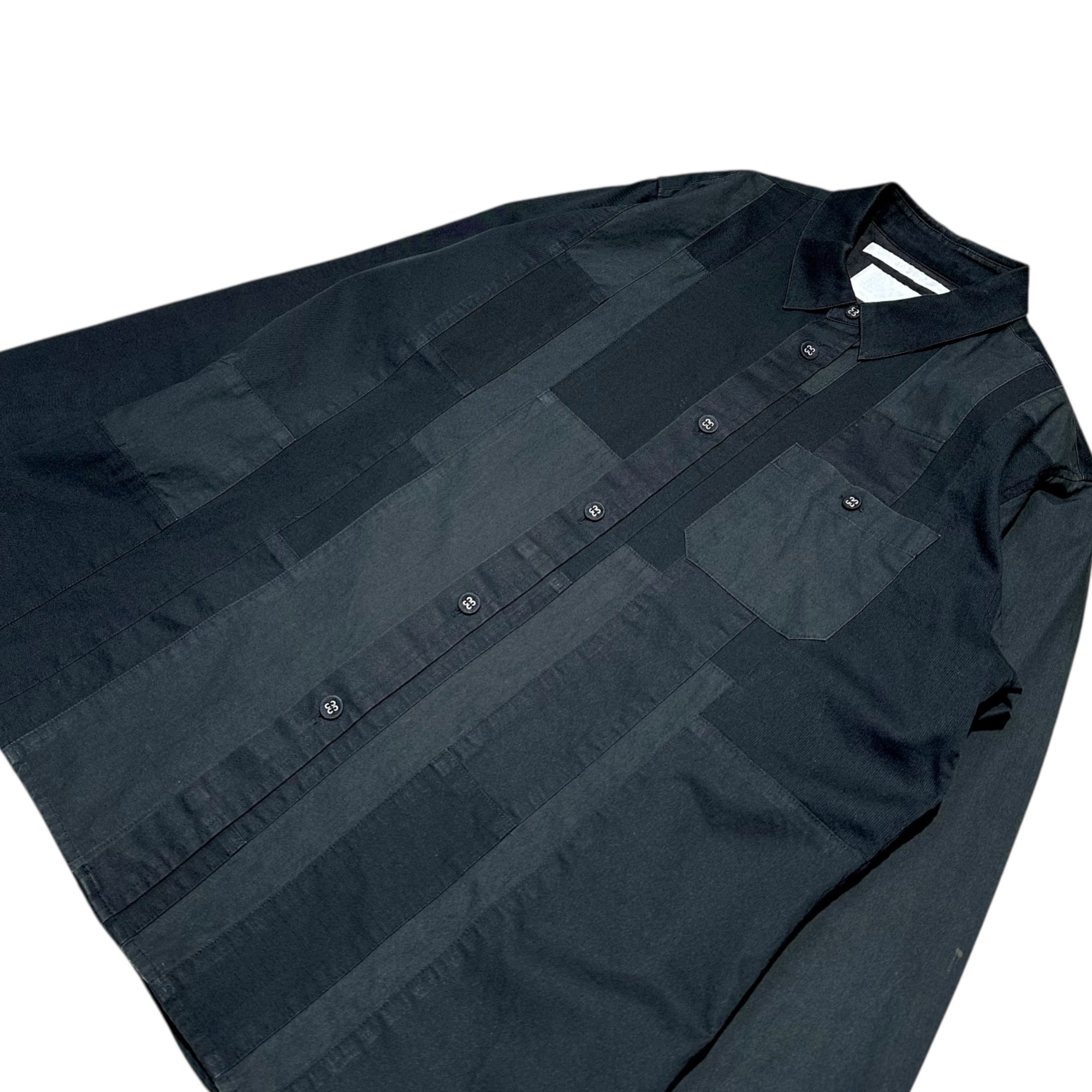 White Mountaineering(ホワイトマウンテニアリング) 16AW Patchwork L/S Shirt 異素材 パッチワーク 長袖 シャツ WM1673101 2 ブラック