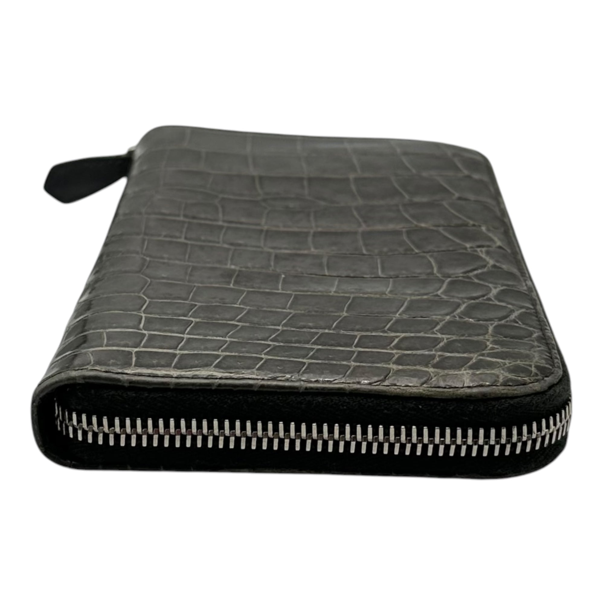 PRADA(プラダ) Round-Zip Long Wallet - Crocodile ラウンドジップ ロング ウォレット クロコダイル グレー 長財布 エキゾチック レザー