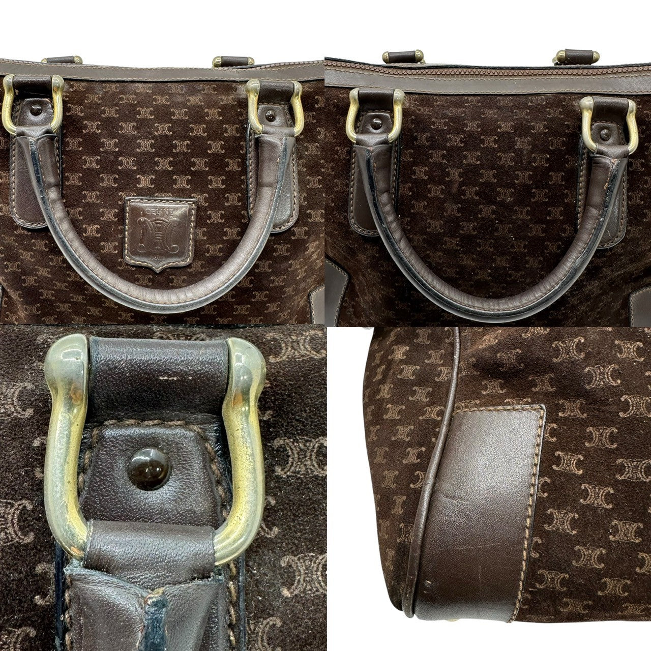 CELINE(セリーヌ) Macadam Pattern Suede Boston Bag マカダム柄 スウェード ボストン バッグ ブラック OLD オールド ヴィンテージ ミニ