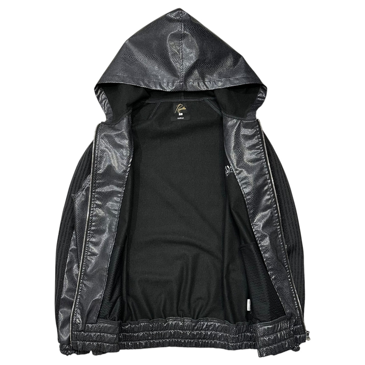 NEEDLES(ニードルズ) Nubian-Exclusive Python Zip-Up Sleeve-Stripe Hooded Jacket ヌビアン 別注 パイソン ジップ アップ 袖 ライン フーデッド ジャケット NS1584 L グレー