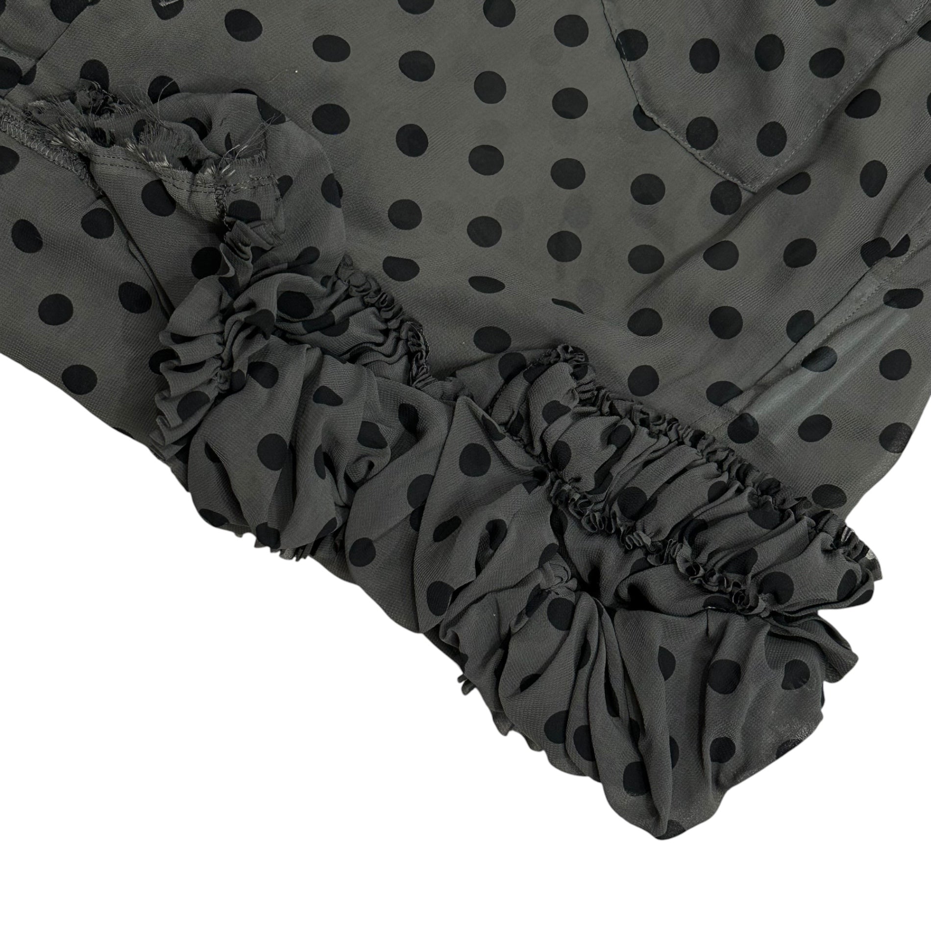 COMME des GARCONS(コムデギャルソン) 2013SS Frilled Hem Polka Dot Sheer Blouse 裾 フリル ドット シアー ブラウス GK-B039 XS グレー×ブラック AD2012