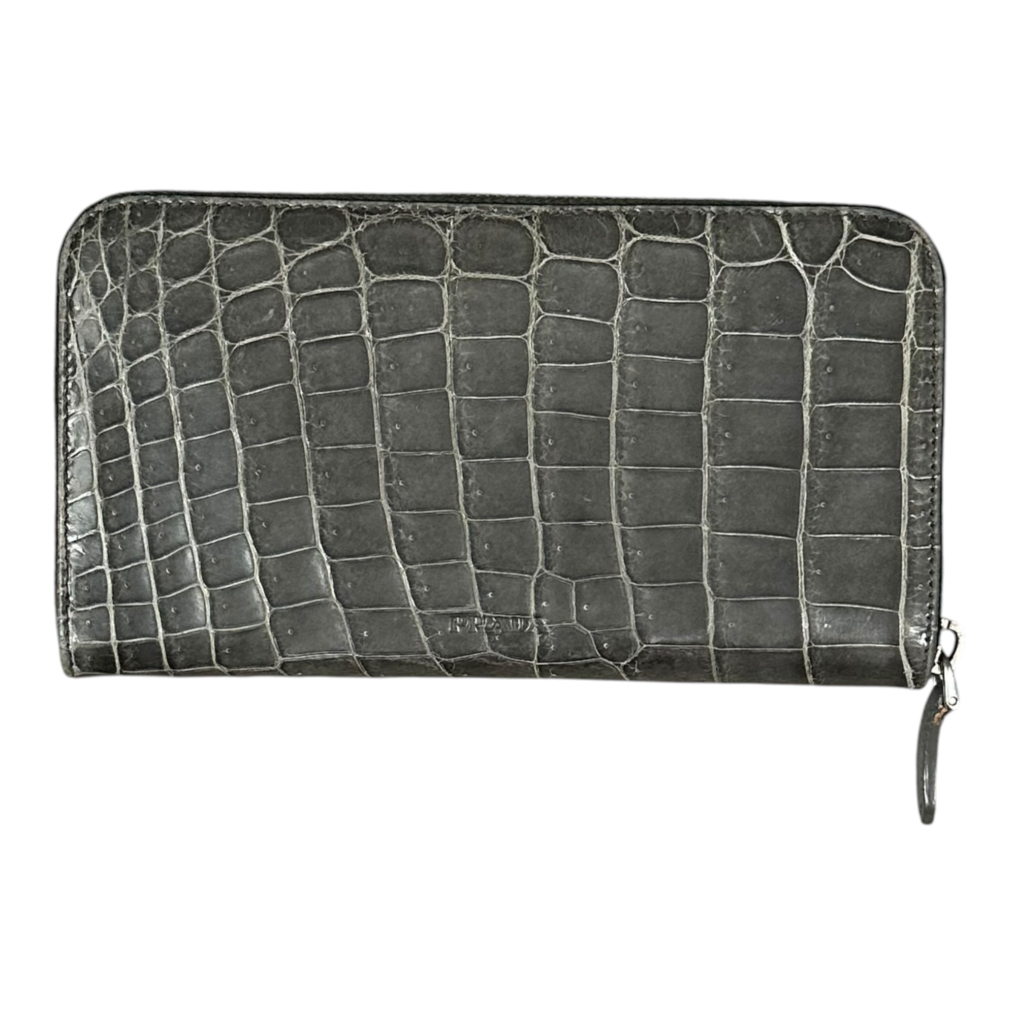 PRADA(プラダ) Round-Zip Long Wallet - Crocodile ラウンドジップ ロング ウォレット クロコダイル グレー 長財布 エキゾチック レザー