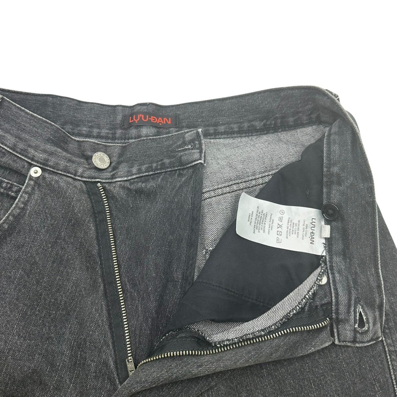 LU'U DAN(ルーダン) LUU DAN Black Printed Flag Denim Shorts ブラック プリント フラッグ デニム ショーツ ハーフパンツ 30 ブラック