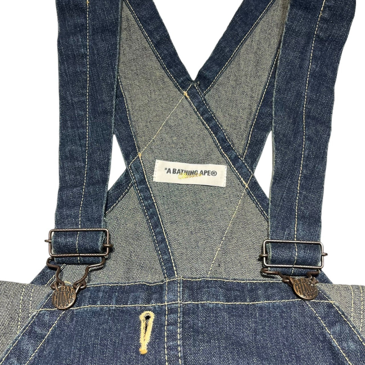 A BATHING APE(アベイシングエイプ) 00's Logo patch denim overalls ロゴ パッチ デニム オーバーオール L インディゴ Y2K