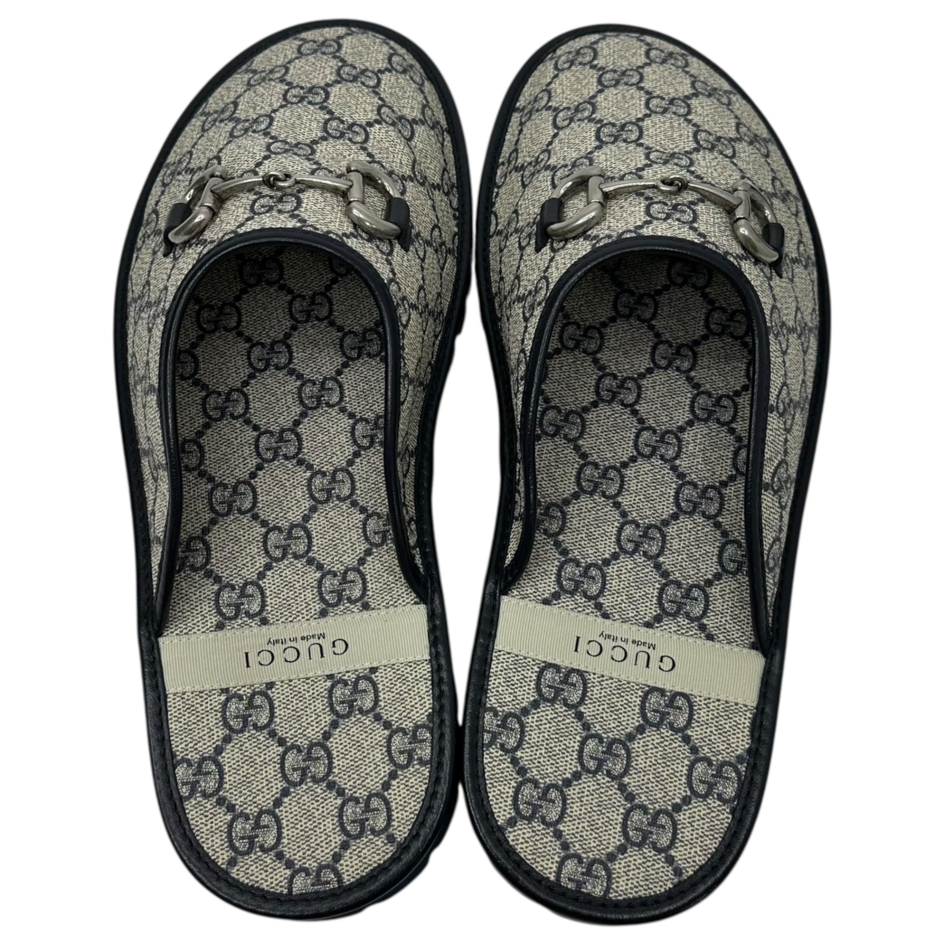 GUCCI(グッチ) Horsebit Sandal GG Supreme ホースビット サンダル GGスプリーム 694249 9(28.0cm程度) ベージュ×ネイビー