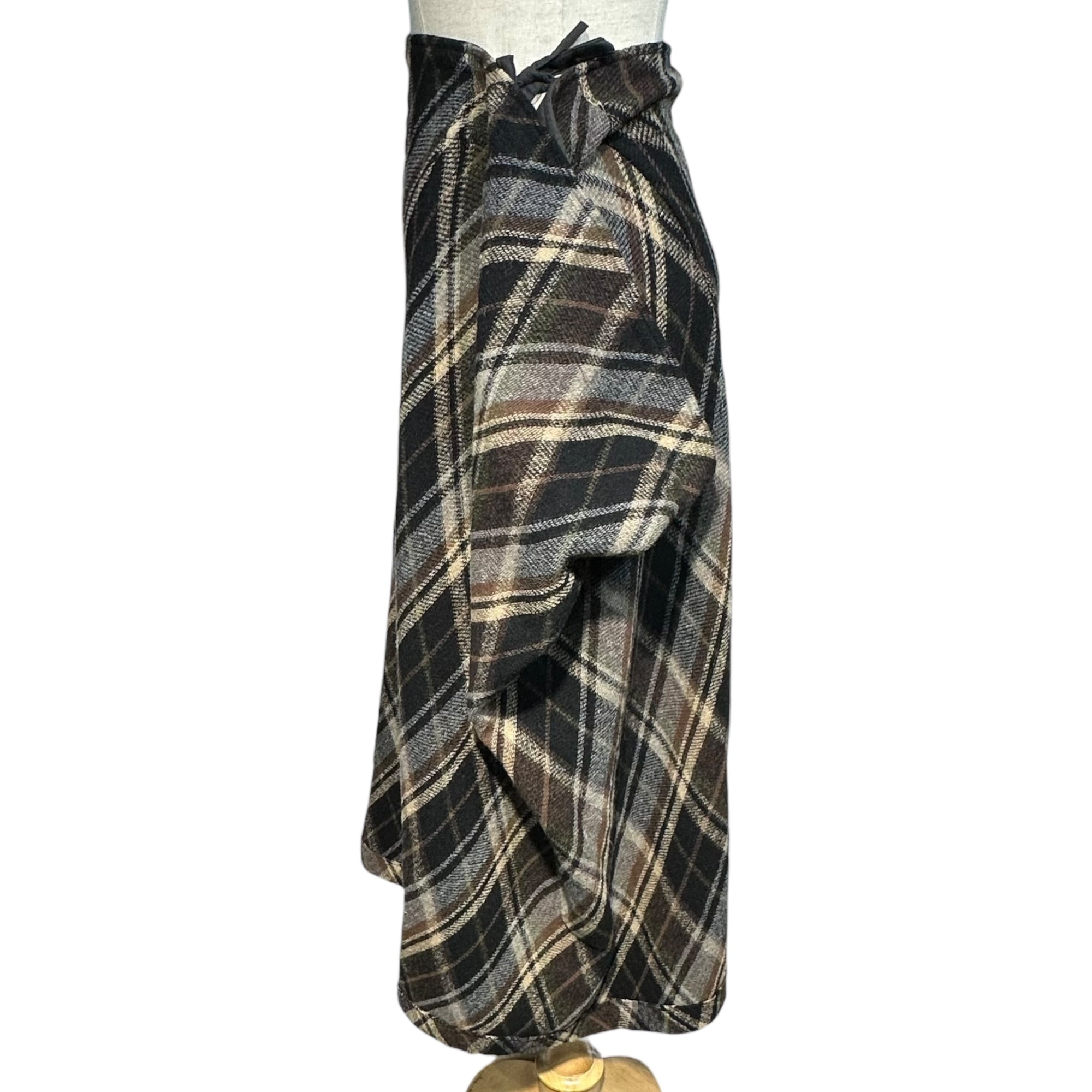 Y's(ワイズ) Wool nylon check long skirt ウール ナイロン チェック ロング スカート YJ-T41-977 3(L程度) ブラック×ブラウン×ホワイト