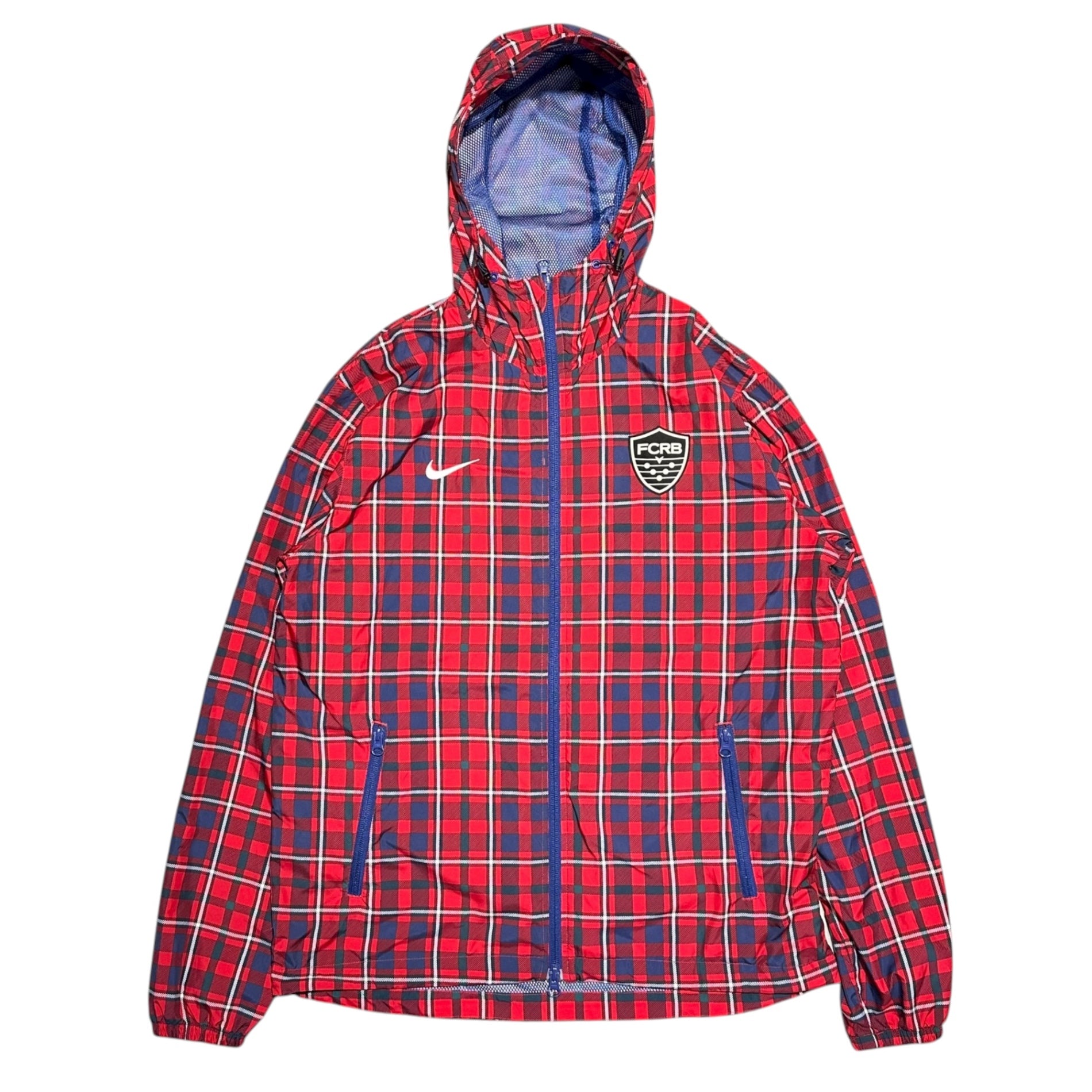 F.C.Real Bristol FCRB(エフシーレアルブリストル) 12SS Checkered Zip-Up Poly Hoodie チェック柄 ジップアップ ポリ フーディー パーカー SP121003A40 M レッド×ブルー