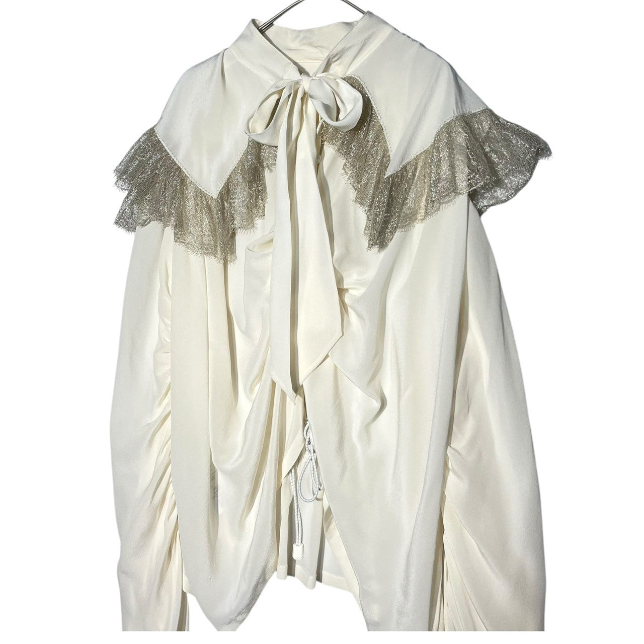 MAISON MARGIELA(メゾンマルジェラ) 17SS All-silk big collar lace gathered drawcord shirt blouse 総シルク ビックカラー レース ギャザー ドローコード シャツ ブラウス S29DL0109 40(L程度) ホワイト