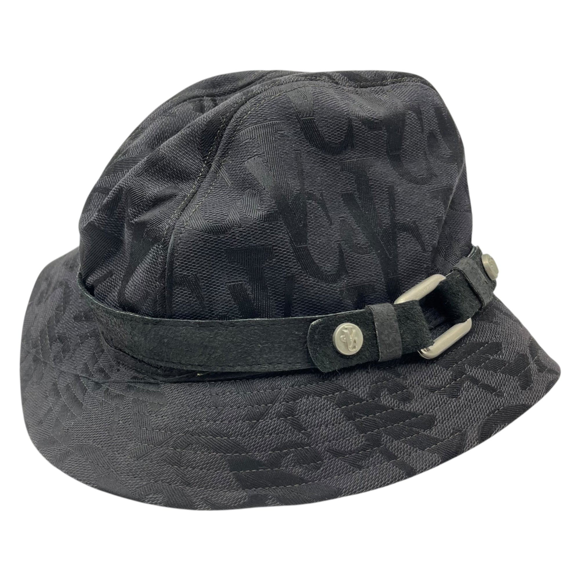 VERSACE JEANS COUTURE(ヴェルサーチジーンズ) 90’s ~ 00's monogram safari hat モノグラム ロゴ サファリ ハット M ブラック ロゴ レザー