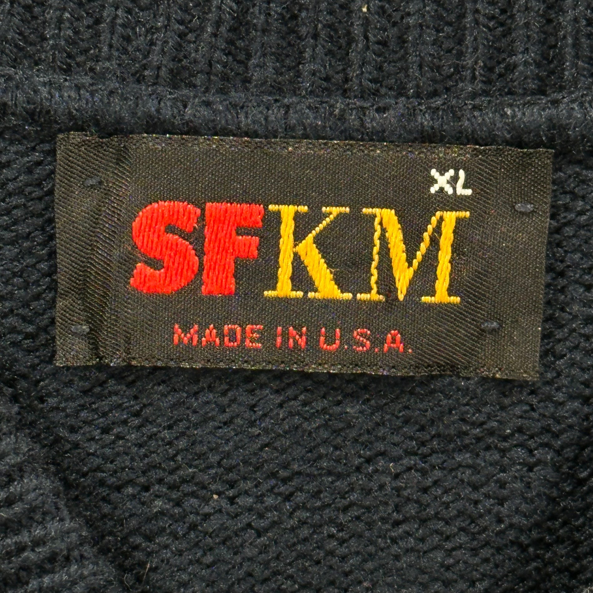 VINTAGE(ヴィンテージ) 90's SFKM Full-Zip Acrylic Knit Cardigan 90年代 フリジップ アクリル ニット カーディガン XL ネイビー MADE IN USA
