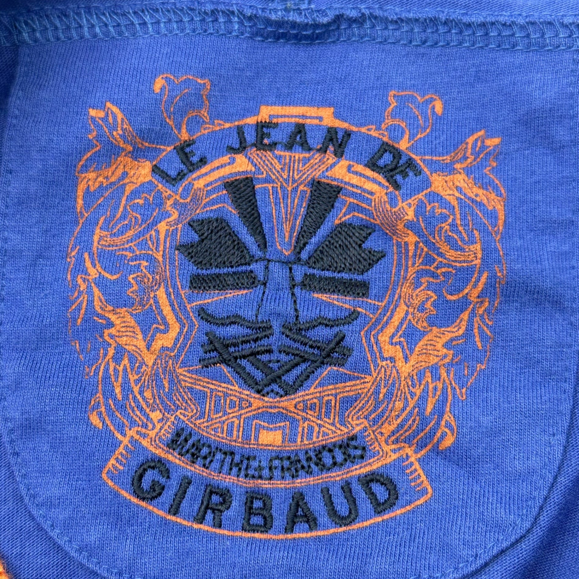 MARITHE FRANCOIS GIRBAUD(マリテフランソワジルボー) 00's Road Racer Embroidered V-neck T-shirt ロードレイサー 刺繍 Vネック Tシャツ M5-6940 L ブルー×オレンジ Y2K Tシャツ 自転車 ロゴ