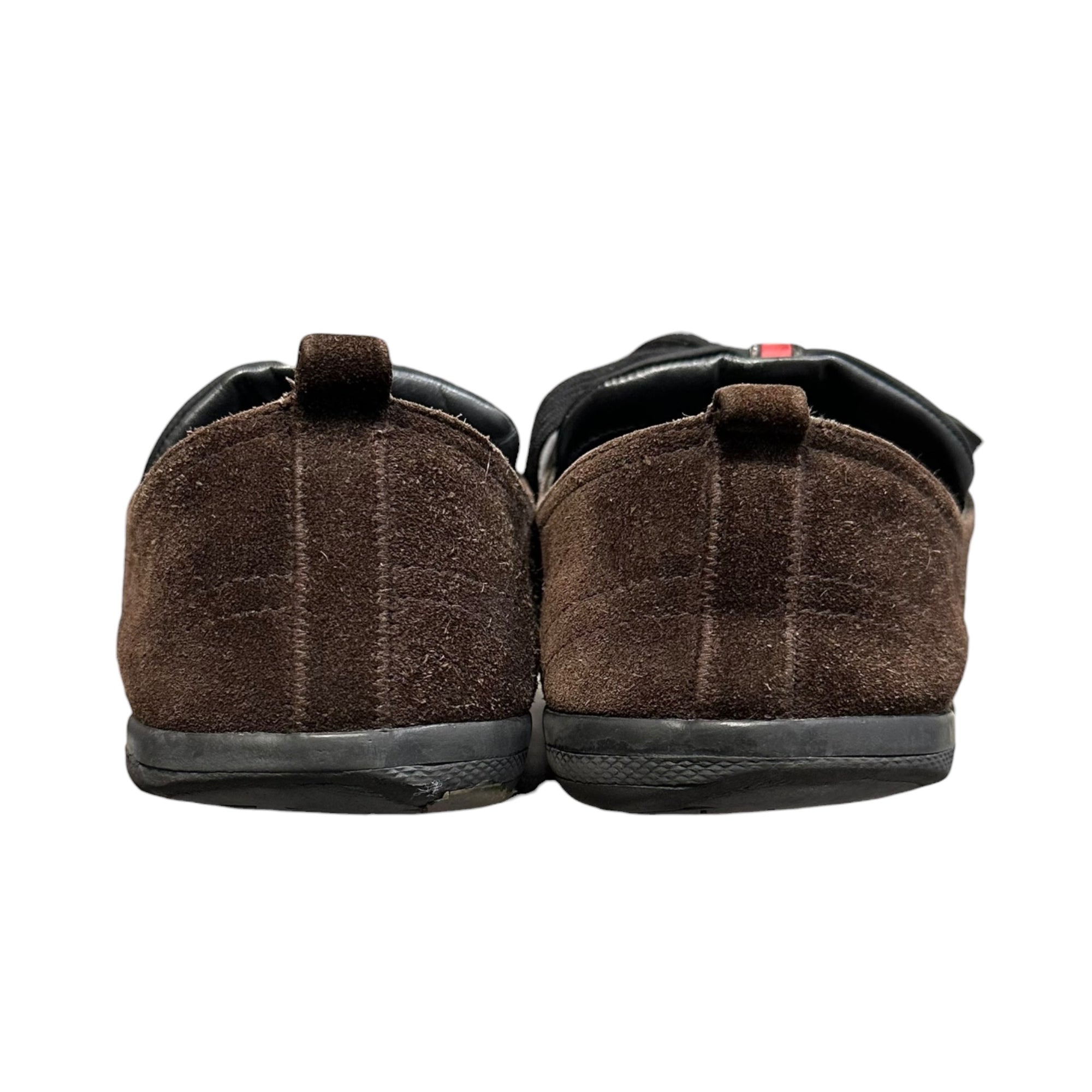 PRADA(プラダ) Suede Low-Top Sneakers スウェード ローカット スニーカー 4E2105 9(27.0cm程度) ブラウン×ブラック×レッド