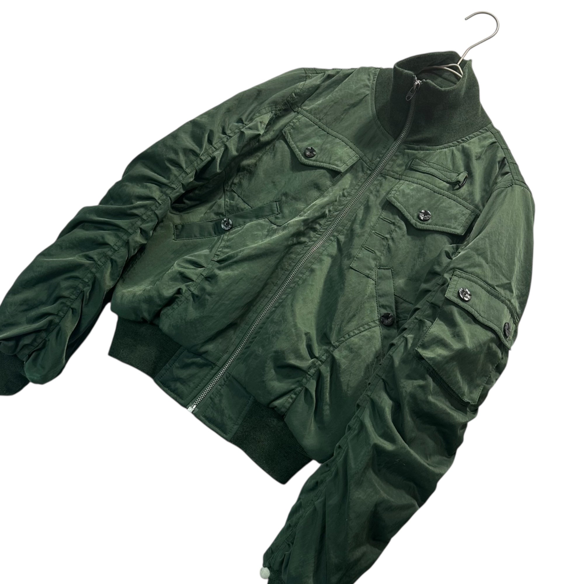 DIESEL(ディーゼル) 00's Gathered Gimmick Short-Length Bomber Jacket ギャザー ギミック ショート丈 ボンバー ジャケット XS グリーン Y2K MA-1 ブルゾン